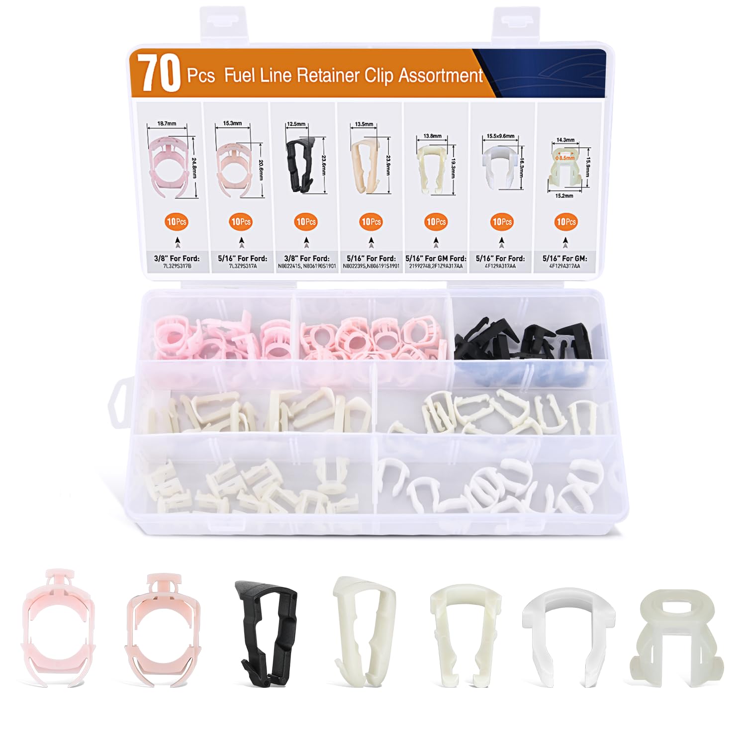 Gooacc 70Pcs Fuel Line Retaining Clips Assortment Kit 3/8'' 5/16'' Fuel Line Hose Pipe Retainer Clip Compatible With Ford Gm