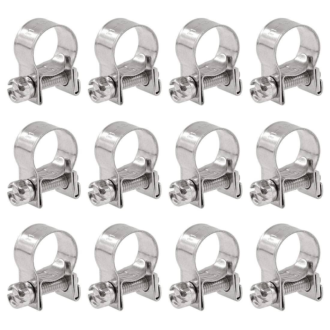 Glarks 12Pack 11-13Mm Stainless Steel Mini Fuel Injection Hose Clamps Adjustable Pipe Hose Clip Tube Clamps Set (7/16''-1/2'' Di