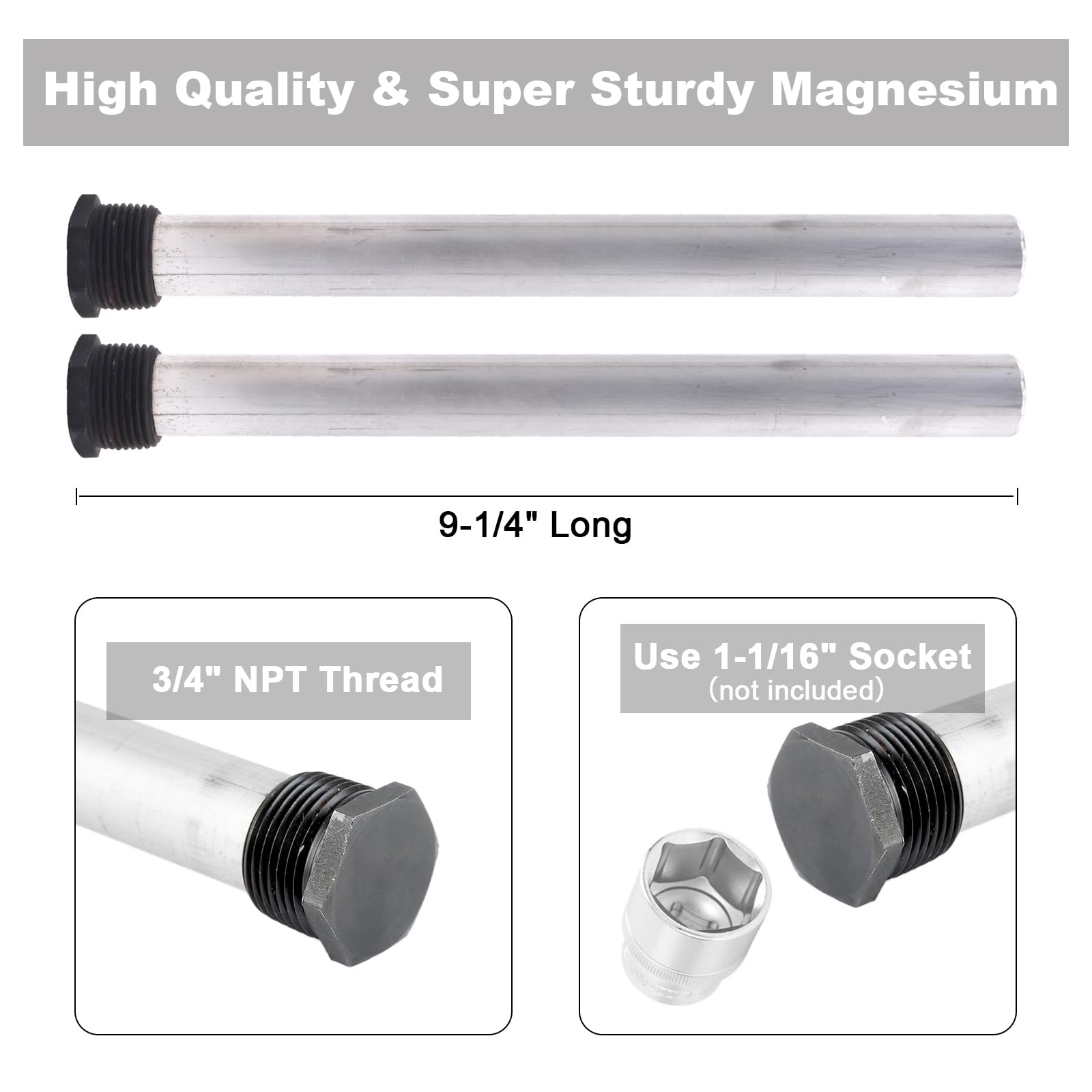 2 Pack Rv Water Heater Anode Rod - 9.25 L X 3/4 Npt, Replacement Part For Suburban Water Heater 232767