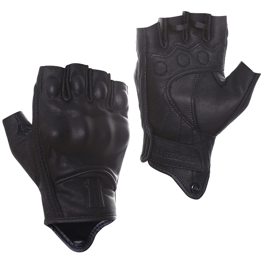 Harssidanzar Mens Half Finger Goatskin Leather Motorcycle Gloves Gm037, Black, Size Xs