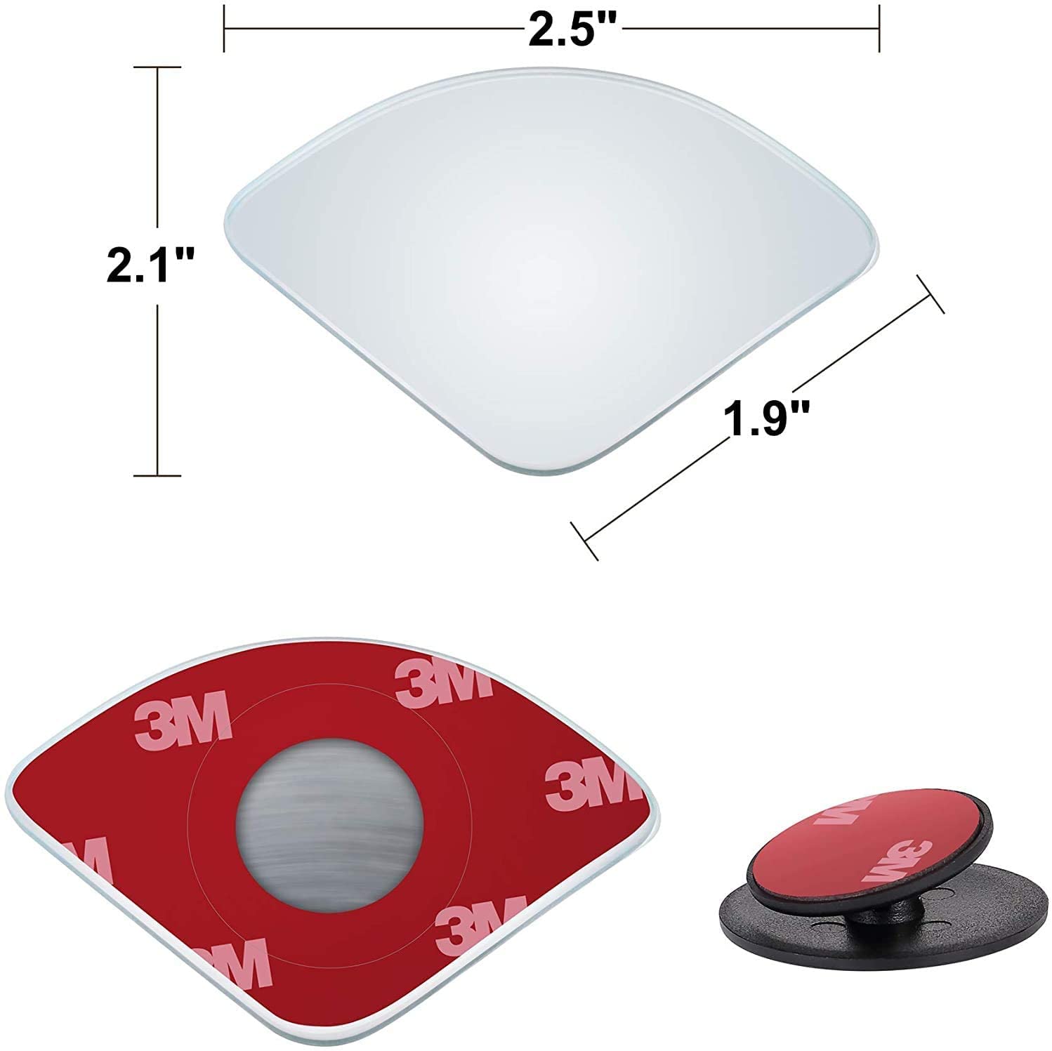 Verivue 2.5-Inch Fan-Shaped Blind Spot Mirrors for Cars, Universal Fit, HD Convex Wide Angle, Stick-On Frameless Side Mirror Bli