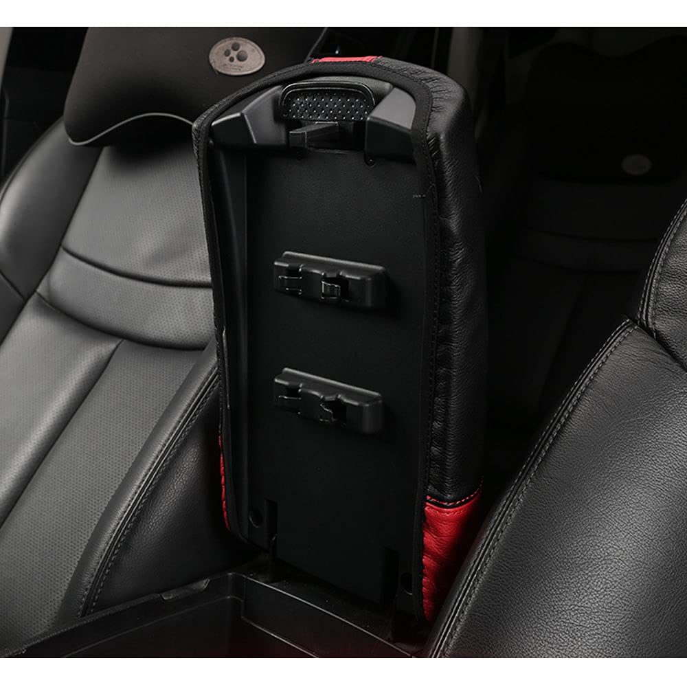 Xiter Car Armrest Cover Saver, 1 Pc Center Console Leather Pad Fit For Nissan Rogue 2014-2020, 2017-2022 Rogue Sport Central Console Armrest Box Protector Interior Accessories (Red Stitches)