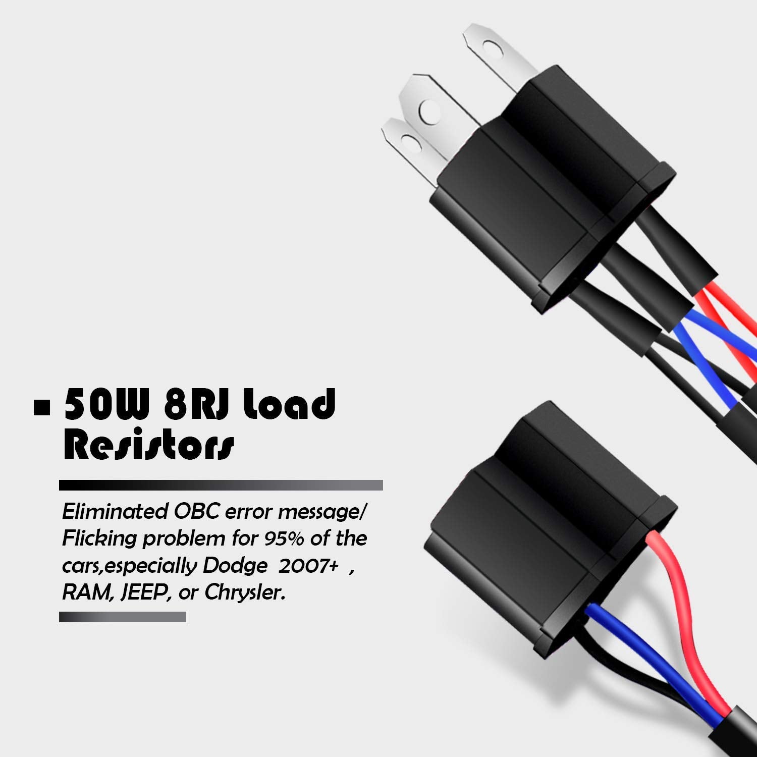 O-Nex H4 9003 Led Load Resistor Kit 50W 8Ohm Headlight Bulb Relay Harness Adapter Anti Flicker Error Decoder Warning Canceller