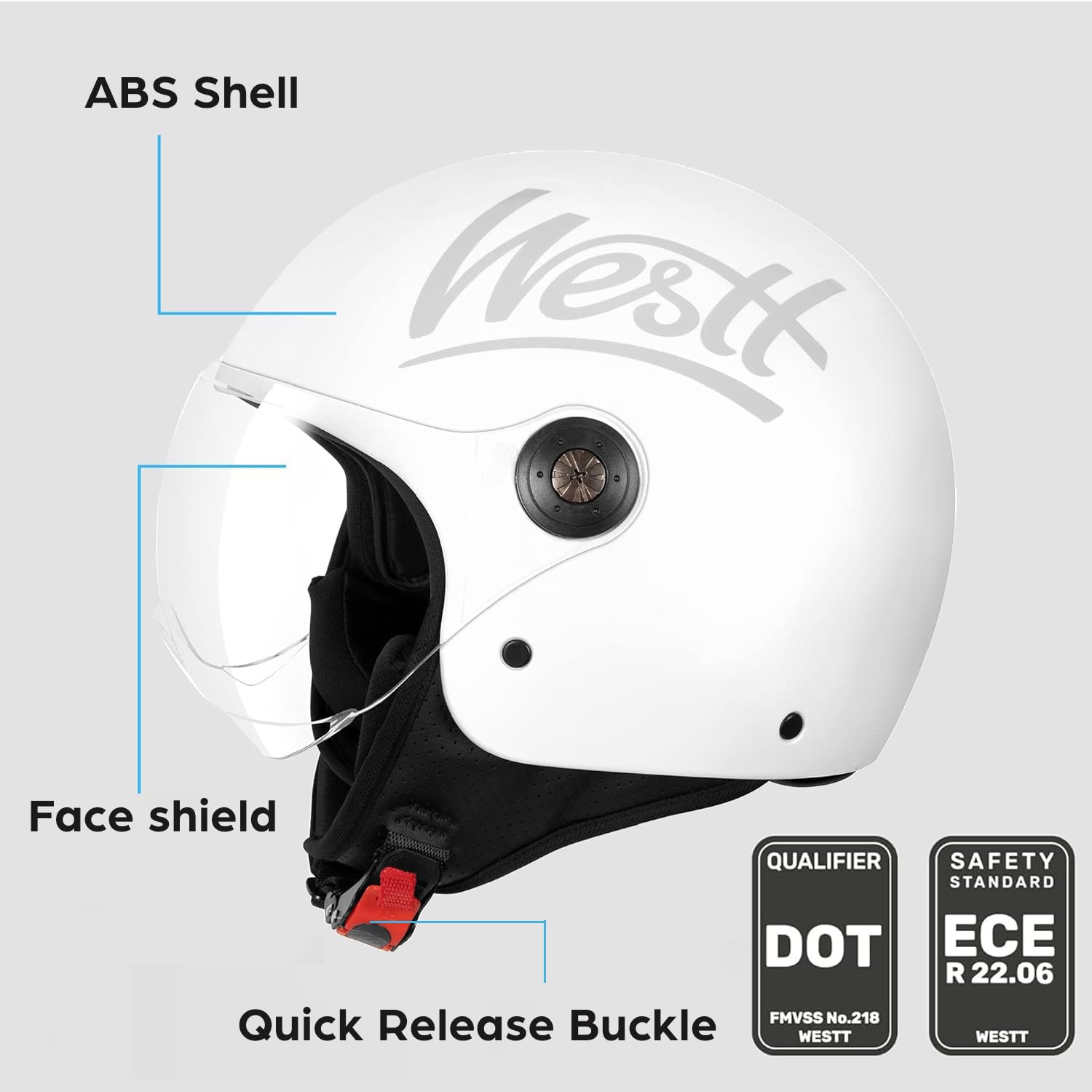 Westt Open Face Motorcycle Helmet For Adults, Dot Approved, Retro Motorcycle Helmet For Men Women, With Visor, Quick Release (Cl