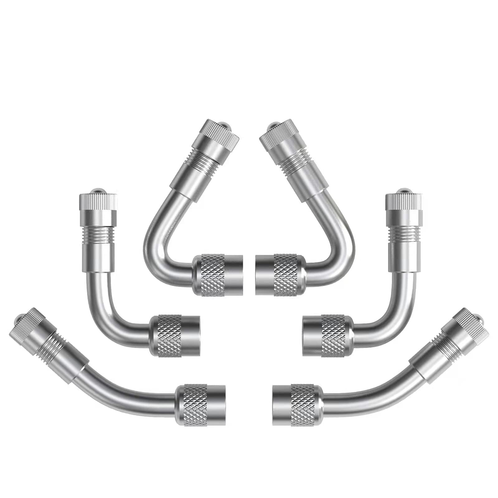 Ckauto 6 Pack 45 Degree 90 Degree 135 Degree Metal Valve Stem Extenders, Universal Valve Stem Extensions, Silver