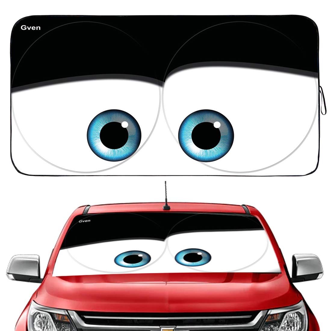 Gven Windshield Shade, Car Sun Shade For Front Windshield Funny Car Eyes Sunshades Sun Visor Protector Blocks Uv Rays Foldable 210T Keep Your Vehicle Cool (Eyes-Black, Standard)