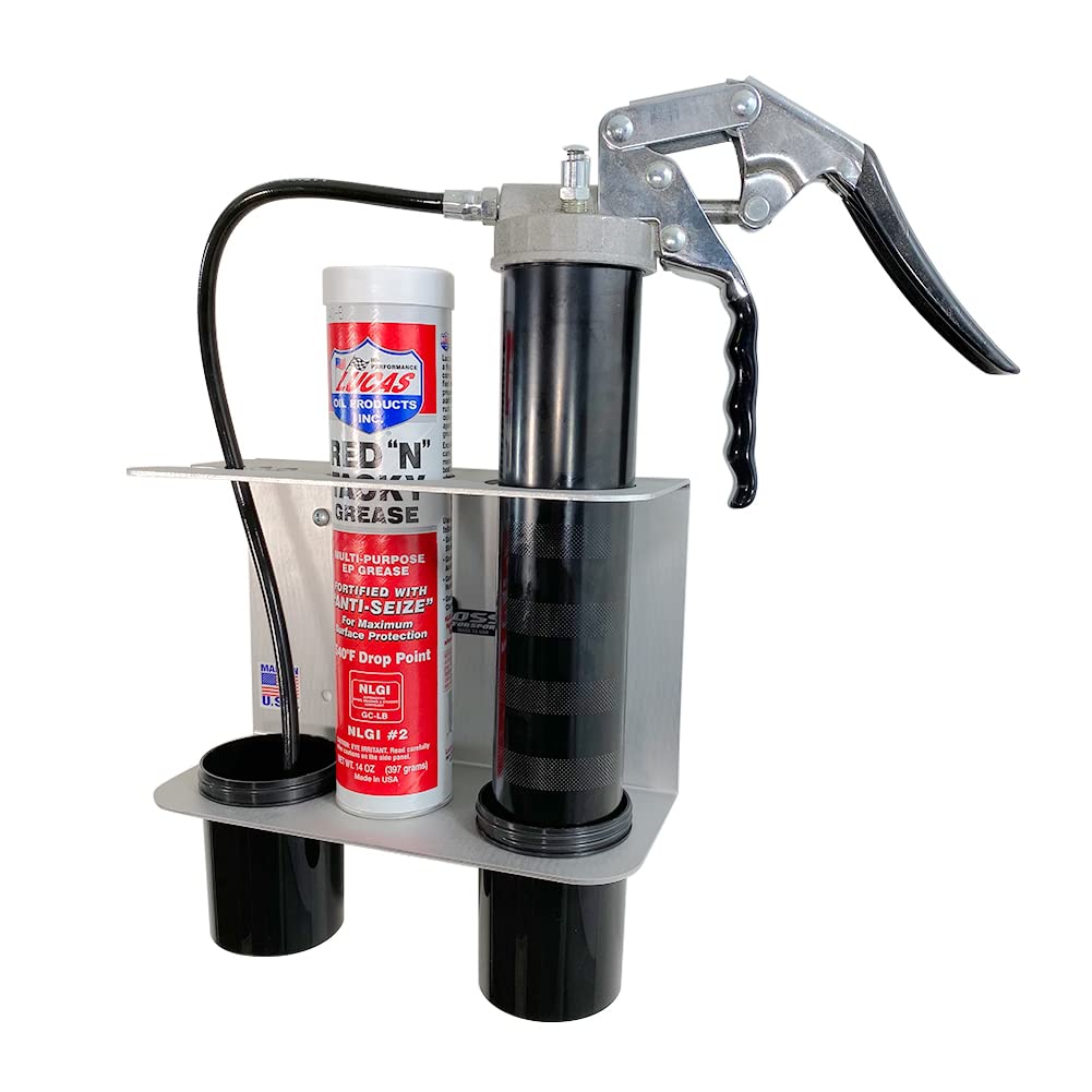 Pit Posse 572 Hand Grease Gun Holder Rack - Made in USA - Garage Organizer Aluminum Storage Caddy Wall Mount Accessory for Enclo