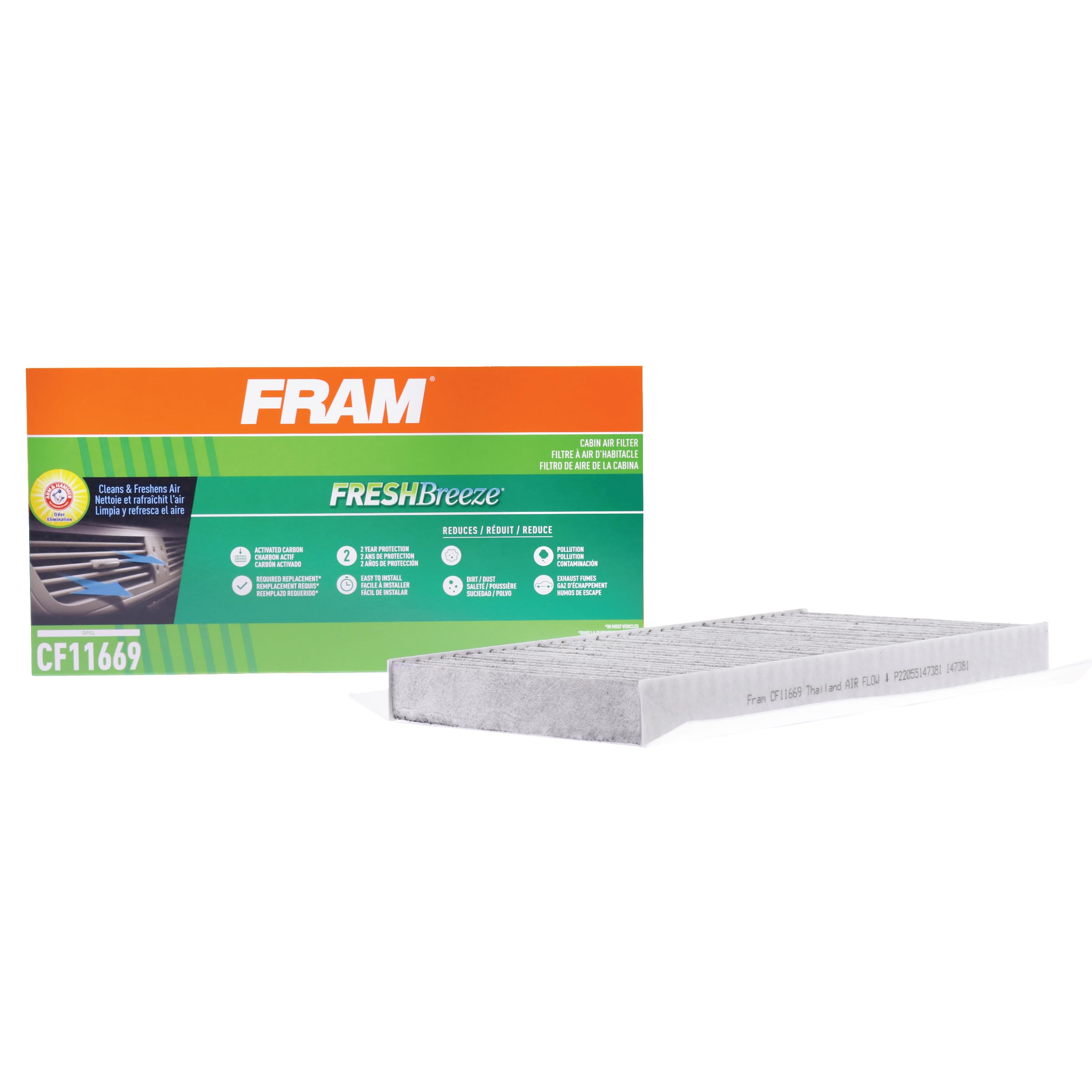 Fram Fresh Breeze Cabin Air Filter Replacement For Car Passenger Compartment W/ Arm And Hammer Baking Soda, Easy Install, Cf1166