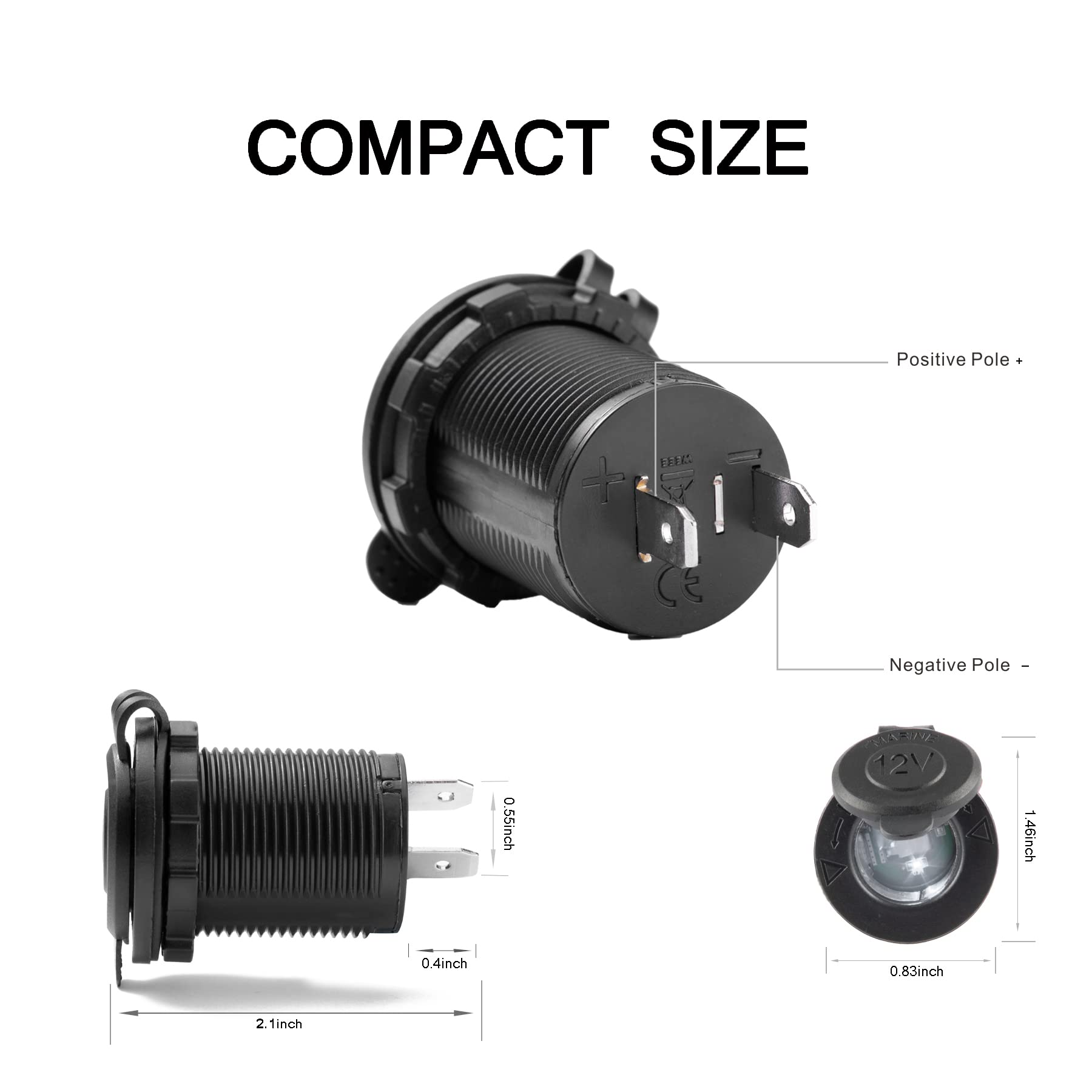 Uyye Universal 12V/27V Car Cigarette Lighter Socket, For Car Marine Motorcycle Atv Rv And More, Car Interior Accessories With Wa