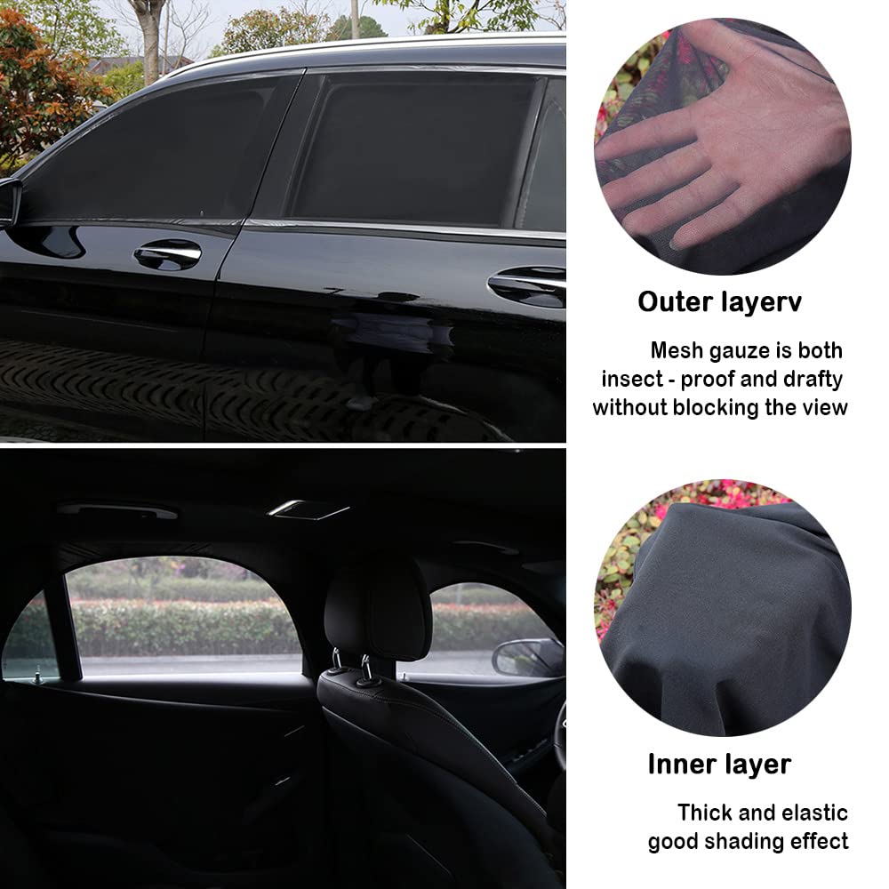 Upgrade Stretchable&Breathable SUV Car Window Shade - Oversize Double Mesh for Heat Shading and Bug&UV Protection - Car Must Hav