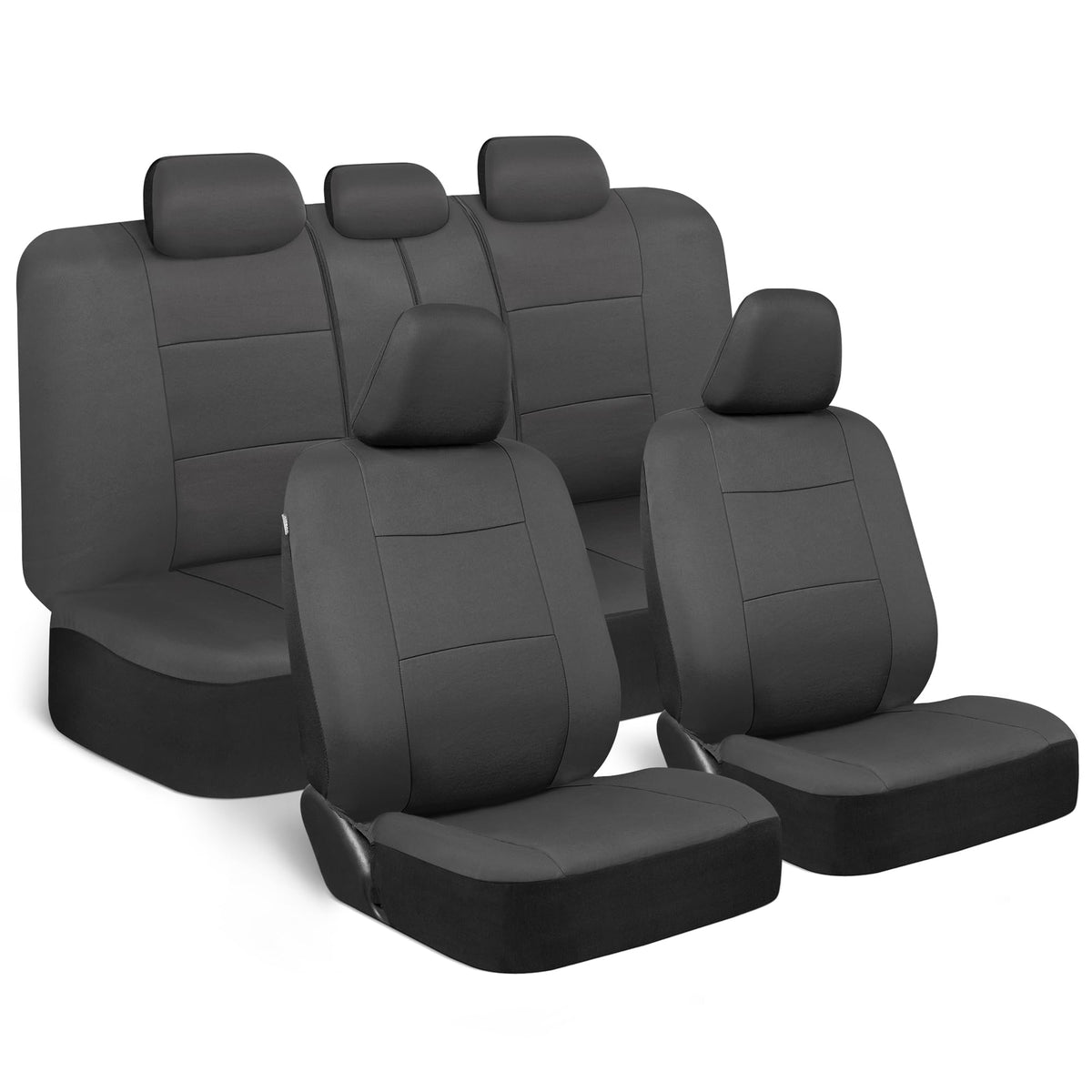 BDK PolyPro Car Seat Covers Full Set in Solid Charcoal - Front and Rear Split Bench Seat Covers for Cars, Easy to Install, Acces