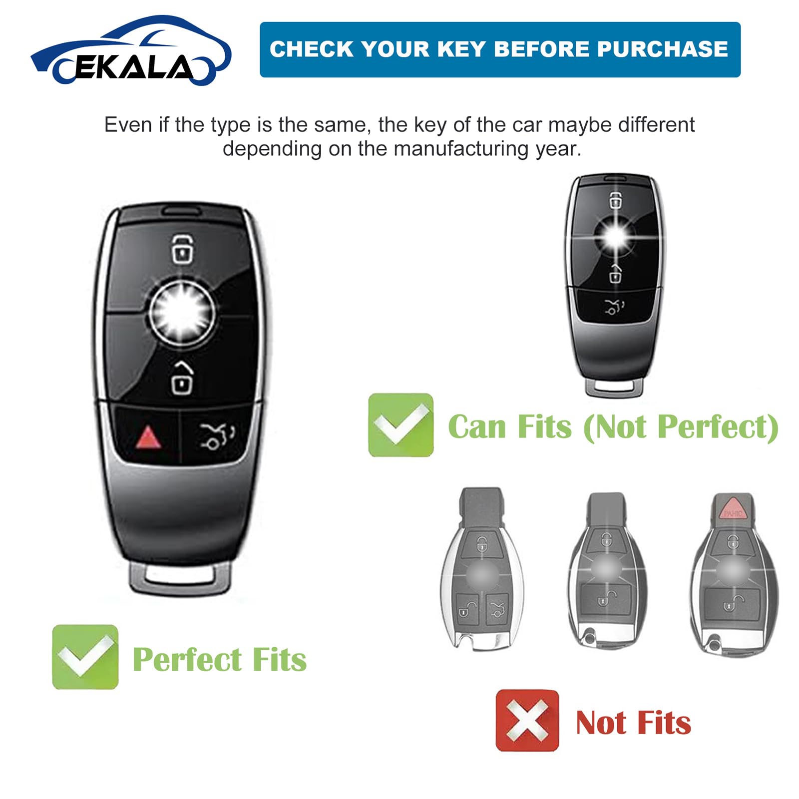 Ekala For Mercedes Key Fob Cover, 4 Buttons Soft Tpu Key Fob Protector With Key Fob Keychain Fit For Mercedes Benz A B C E G S C