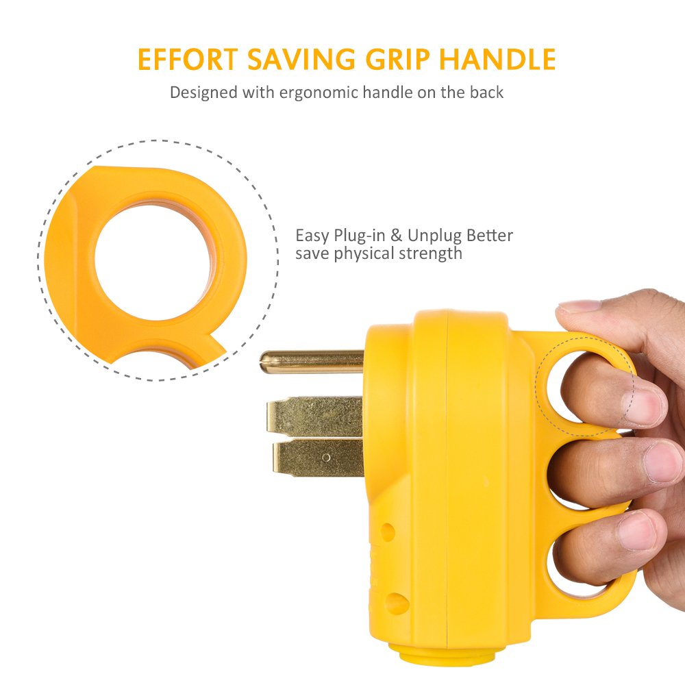 Snowyfox Rv 50 Amp Male Replacement Plug Heavy Duty With Ergonomic Handle