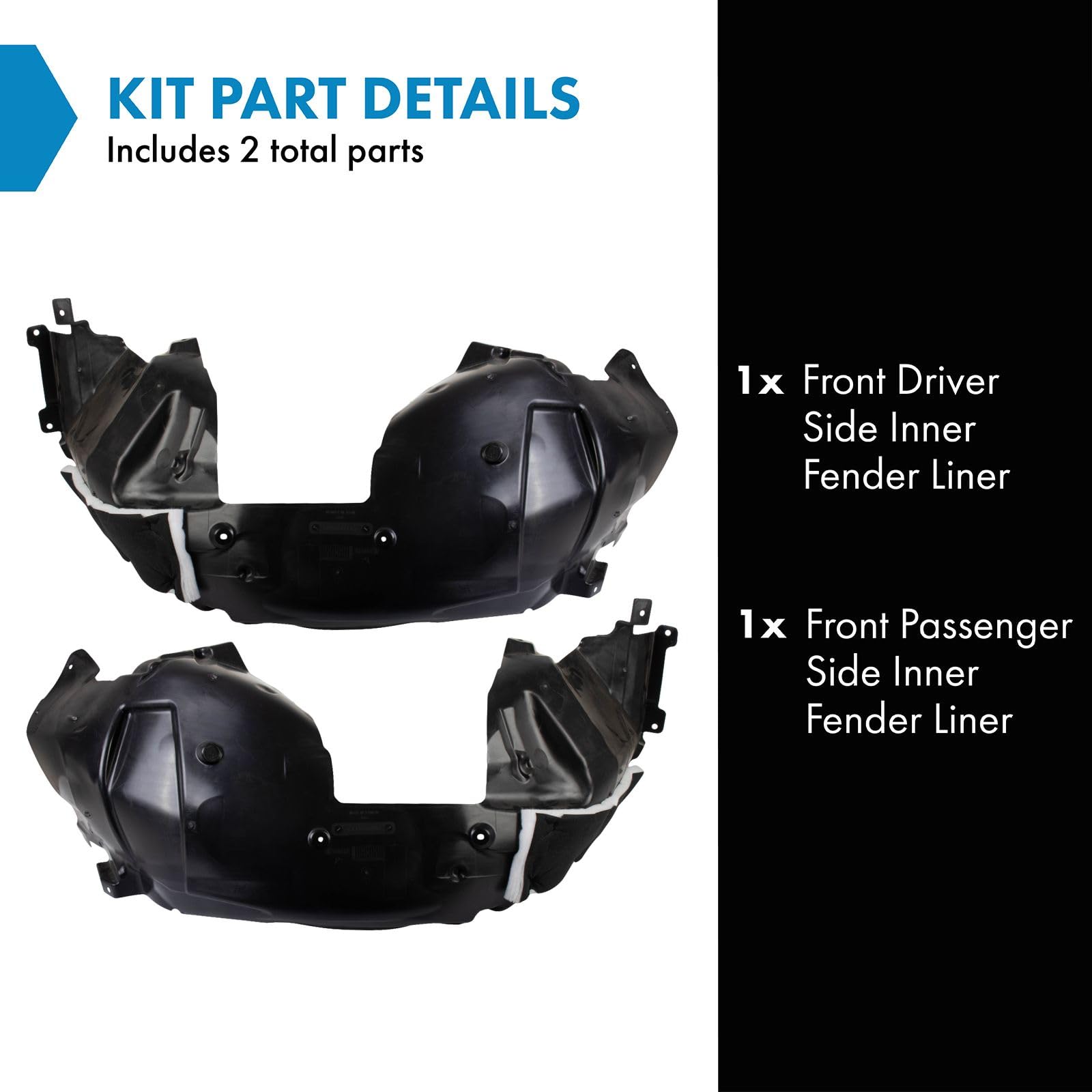 Trq Front Inner Fender Liner Set Compatible With 2018-2022 Ford Mustang Fo1248190 Fo1249190