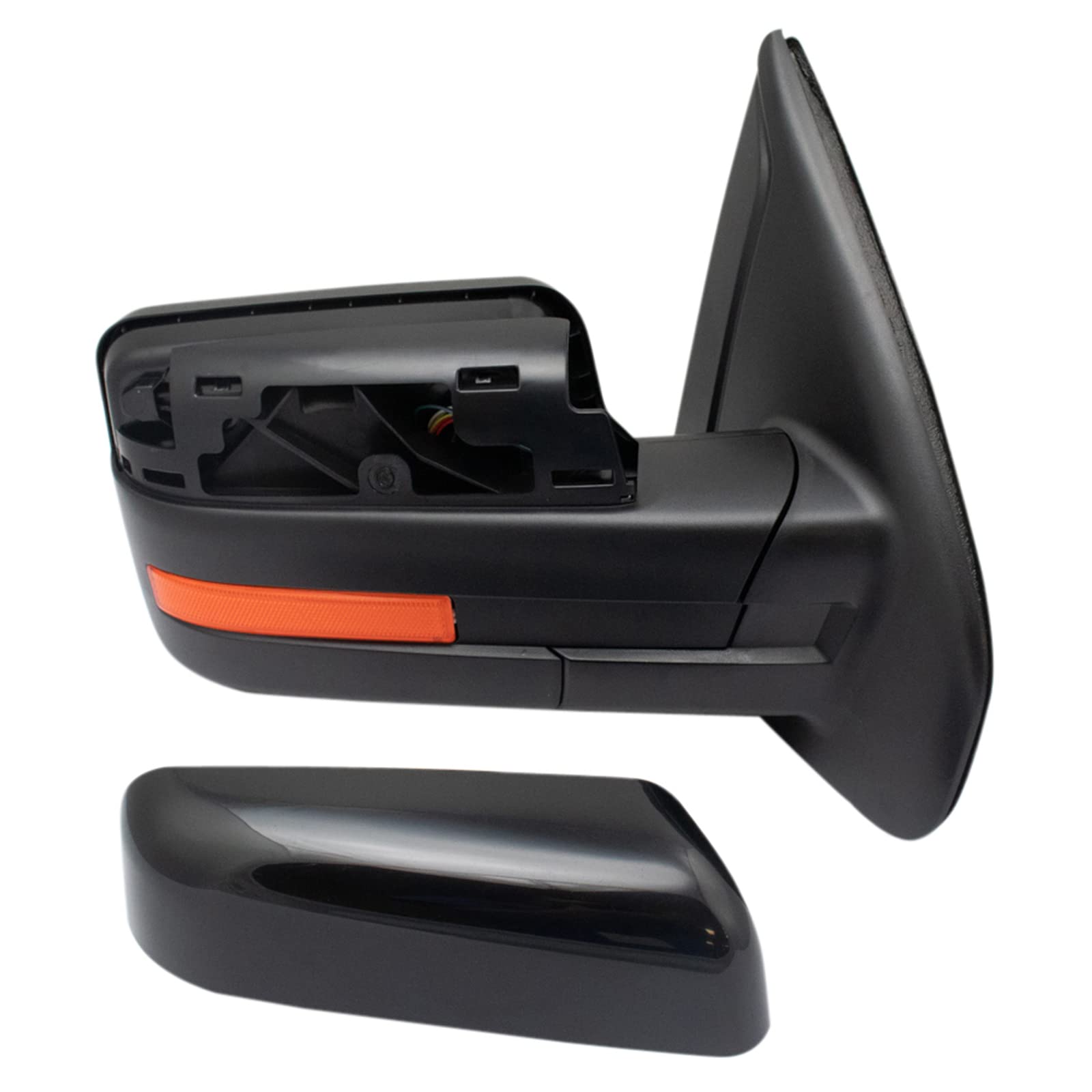 Trq Right Mirror With Heat Manual Folding With Memory With Black Cover Passenger Side Compatible With 2009-2014 Ford F-150 Fo132