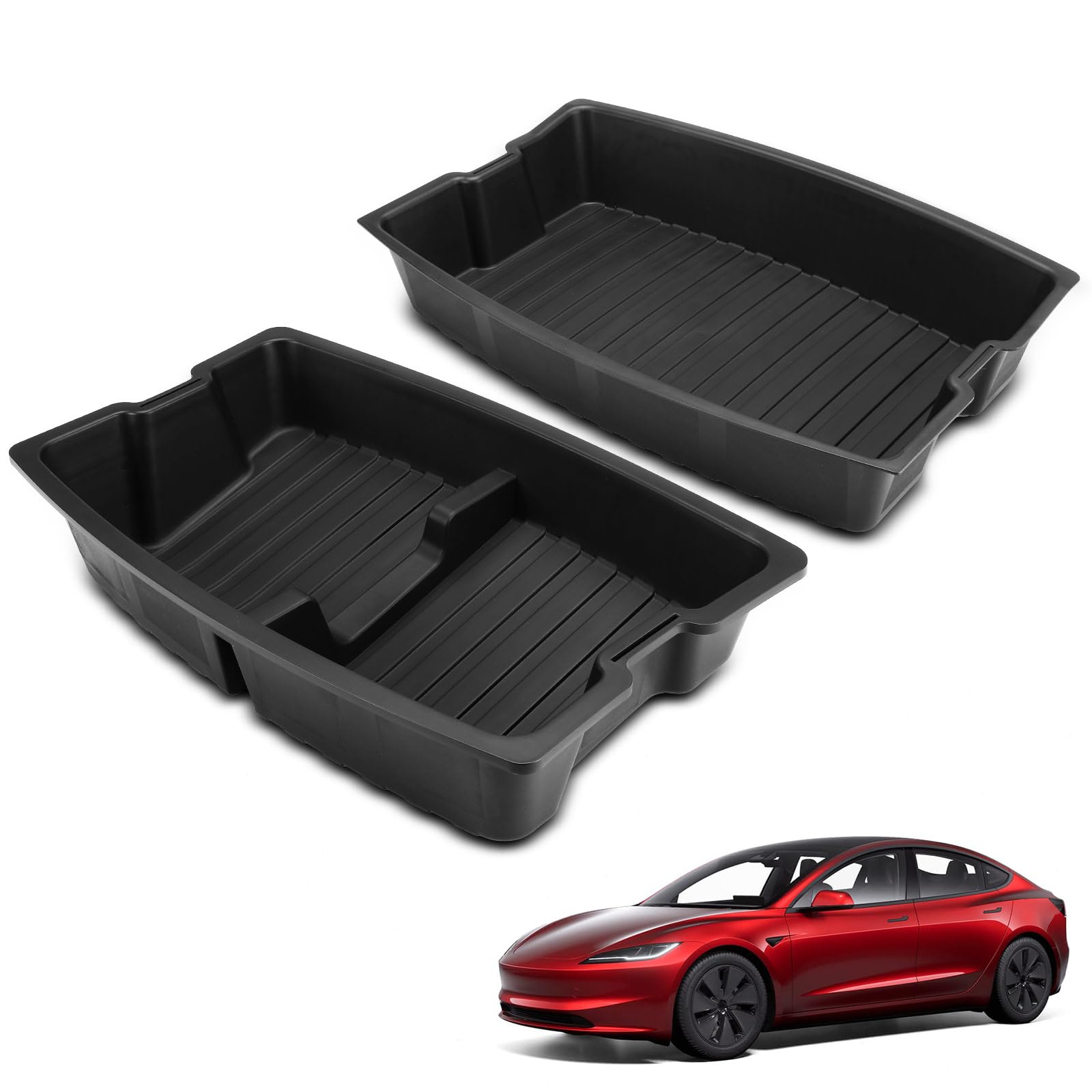 YHTAUTO Rear Trunk Organizer Fit 2024 2025 Tesla Model 3 Highland, Waterproof Trunk Storage Bins Organizer Upper & Lower Dual La