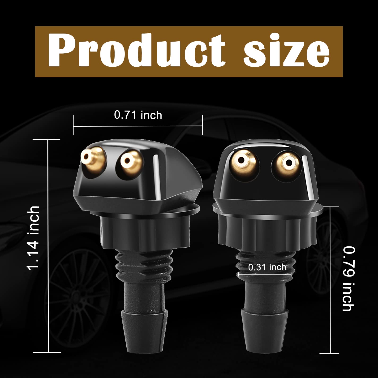 Dewkou Pack-2 Car Front Windshield Washer Nozzles, Car Double-Hole Wiper Washer Nozzle Kit, Fits For Most Cars Chrysler Bmw Buick Chevrolet Dodge Sprayer Replacement Parts (Black)
