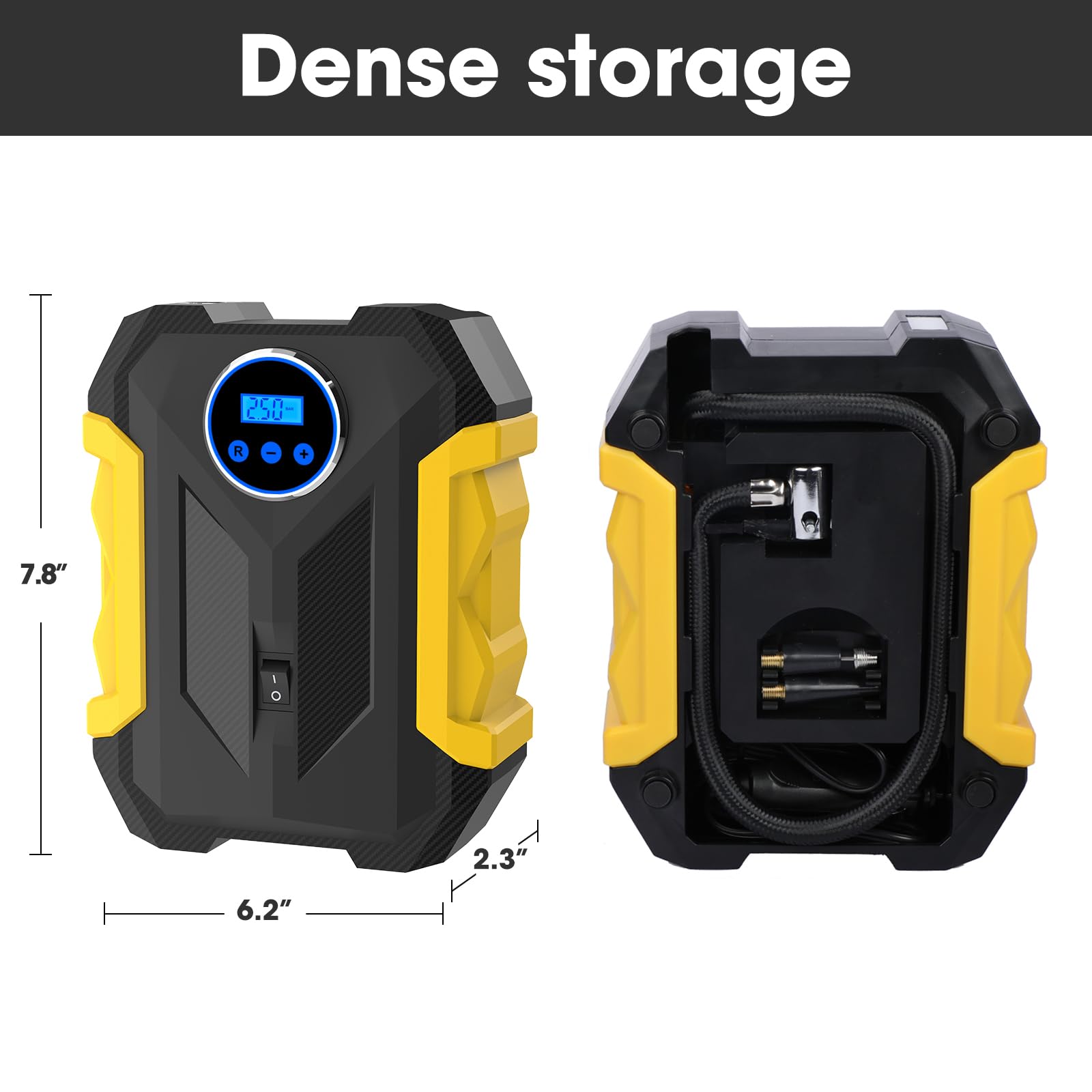 Digital Air Compressor For Car Auto Pump Portable Tire Inflator With Led Light Dc 12V