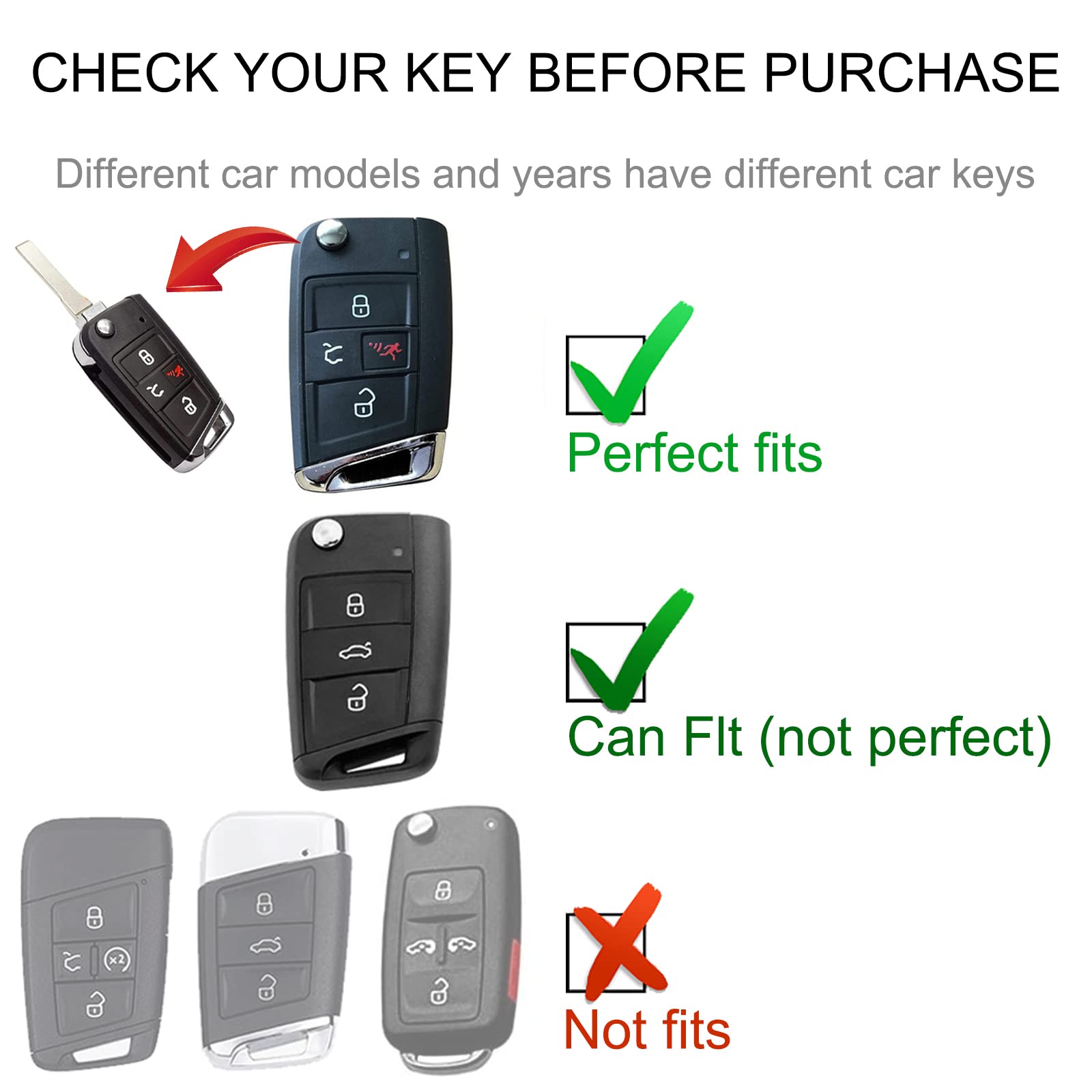 Cacarlike For Vw Volkswagen Key Fob Cover With Leather Lanyard, Car Key Fob Case Compatible With Vw Tiguan Golf Jetta Polo Atlas