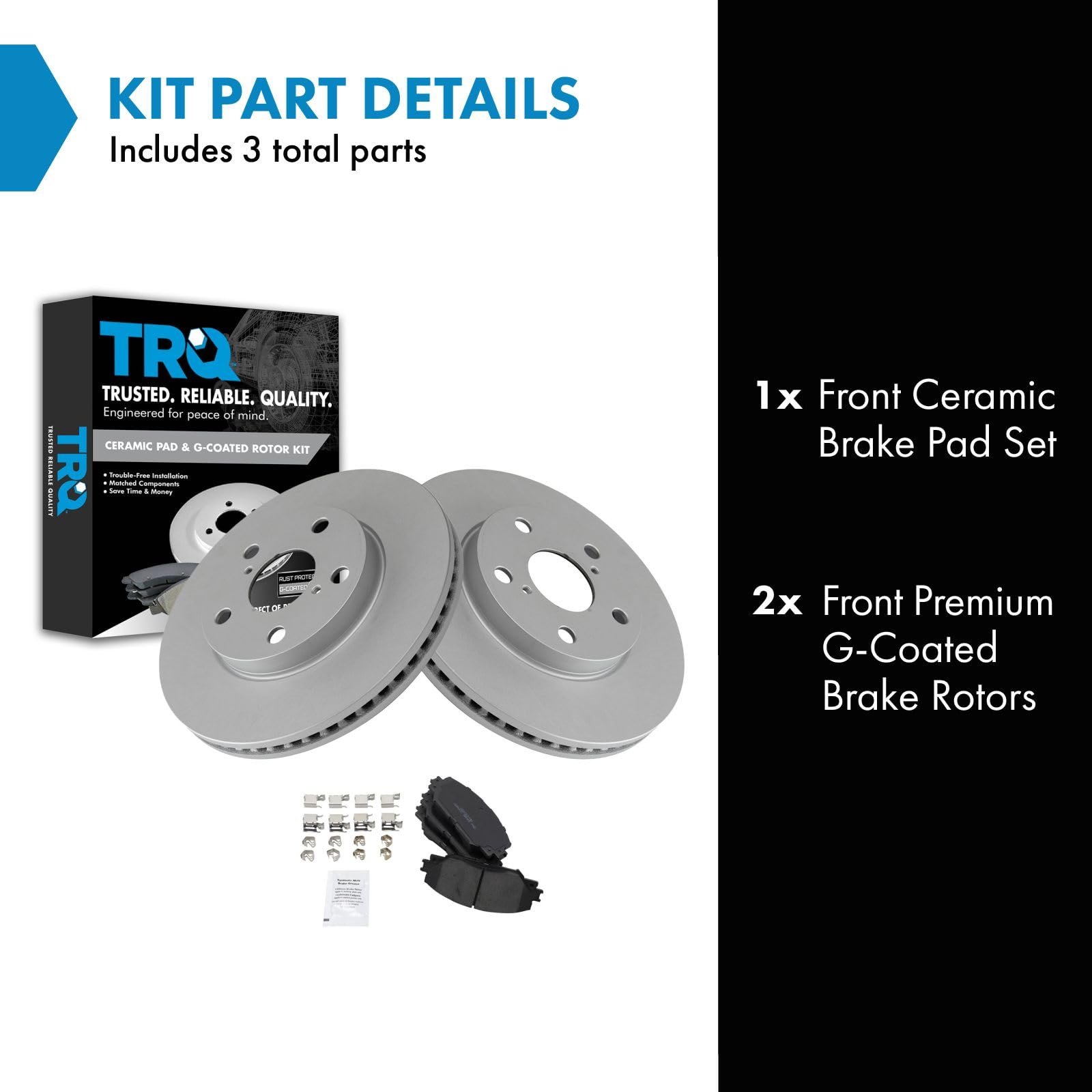 Trq Front Brake Pad & Rotor Kit Brake Pads Brake Rotor Ceramic Vented Premium G-Coated Compatible With 2010-2012 Lexus Hs250H 20