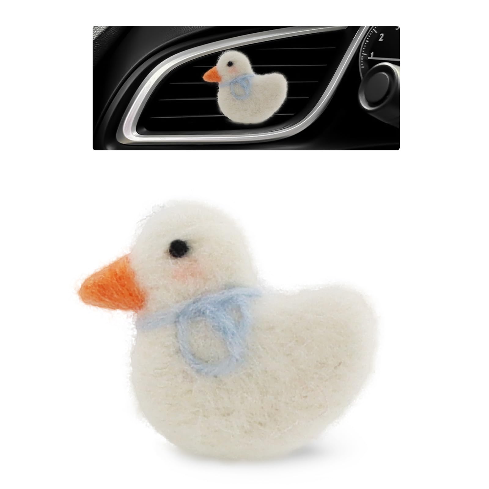 ORIESSE Duck Car Accessories,Wool Felt Car Air Freshener Vent Clips,Refillable Essential Oil Aroma Diffuser,White Duck Decor for