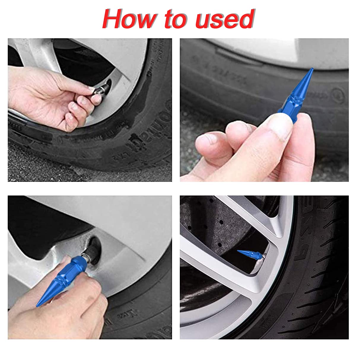 Car Wheel Tire Valve Caps, 4 Pack Spiked Aluminum Valve Stem Caps, Attractive Dustproof Car Accessories, Universal For Most Vehi