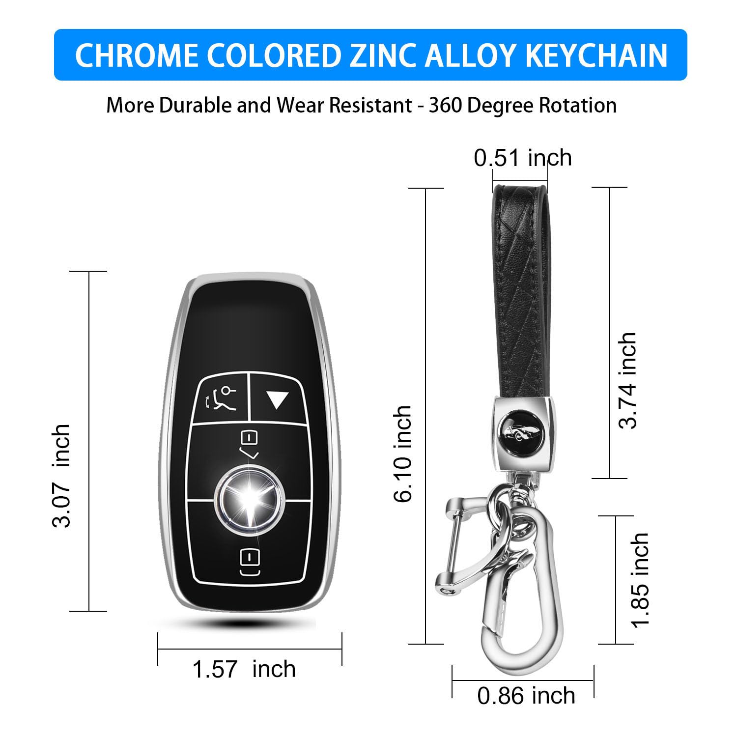 Qbuc For Mercedes Benz Key Fob Cover With Keychain,Compatible With C E R S G S Cls Clk Glc Ml Gle Gls Sl Slr Mclaren Amg Key (Bl