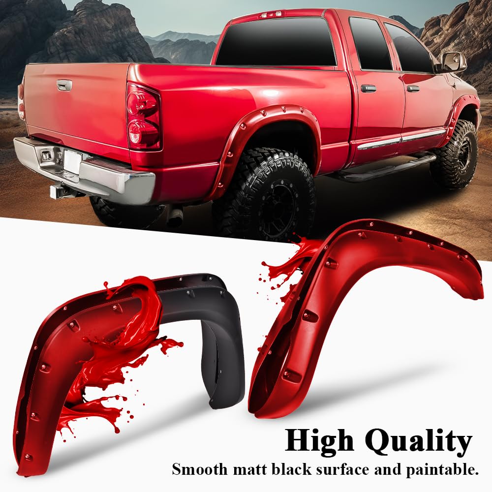 G-PLUS Pocket-Riveted Fender Flares, Compatible with Dodge Ram 2002-2008 1500/2003-2009 Ram 2500 3500, [Not Fit 2006-2009 8ft Lo