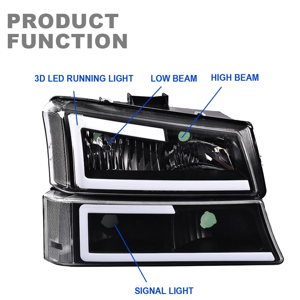 G-Plus Led Headlights, Compatible With 2003 2004 2005 2006 Chevy Avalanche/Silverado 1500 2500 3500&Hd Bumper Headlamps, Clear L