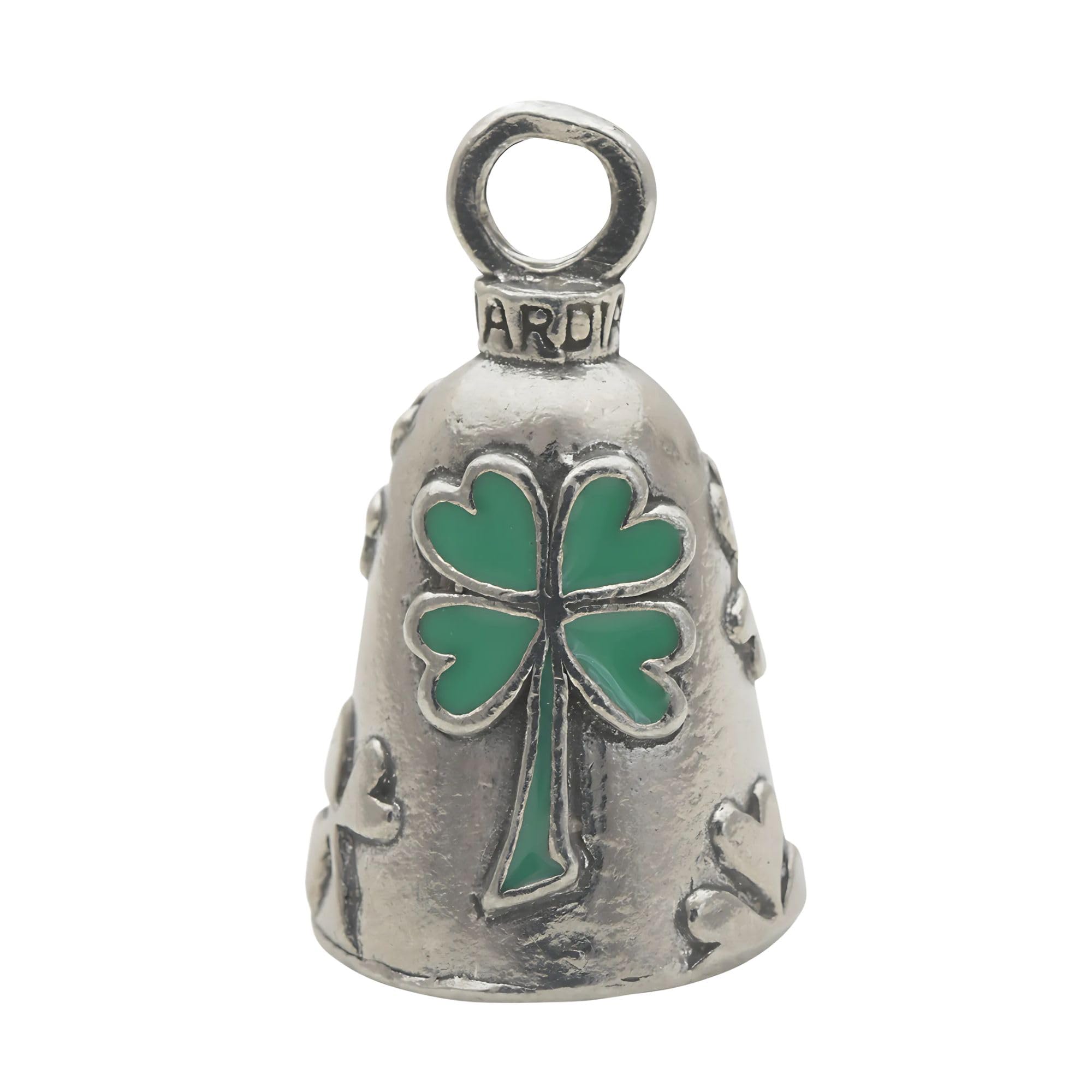 Guardian Bell Shamrock Good Luck Bell W/Keyring & Black Velvet Gift Bag | Motorcycle Bell | Lead-Free Pewter | Made In Usa