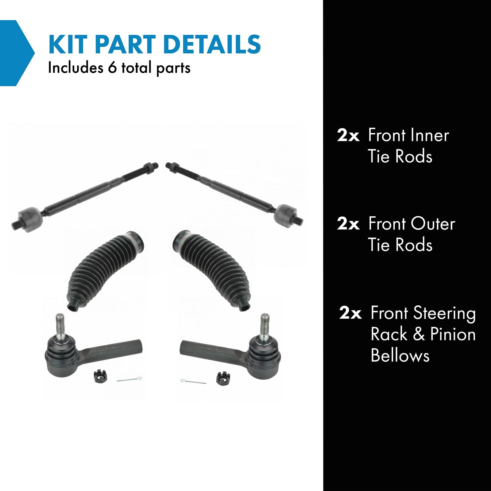 Trq Front Driver & Passenger Side Inner & Outer Steering Kit Steering Rack & Pinion Bellow Tie Rod Compatible With 2007-2012 Dod