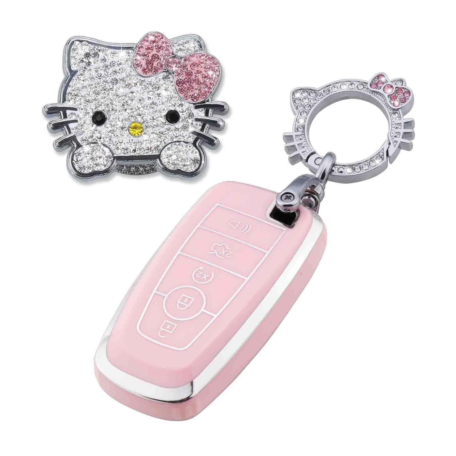 Pangpai Pink Car Accessories 3 Pcs For Ford Edge Escape Expedition Explorer Fusion Mustang Ranger F-150 F-250 Key Fob Cover With