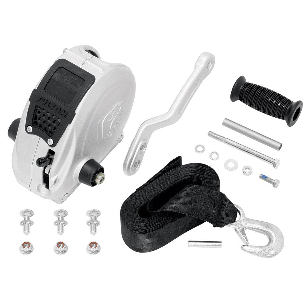 Fulton F2 Trailer Winch 1,600 lbs.  Single Speed with Strap, Sharkskin Finish