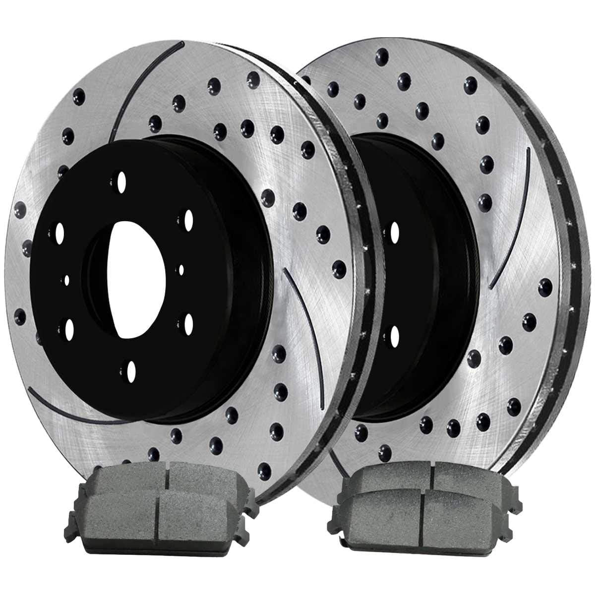 Autoshack Rear Drilled And Slotted Brake Kit Rotors Black And Ceramic Pads Pair Of 2 Driver And Passenger Side Replacement For Chevrolet Silverado 1500 Tahoe Gmc Sierra 1500 V8 4Wd Scdpr65135651351194