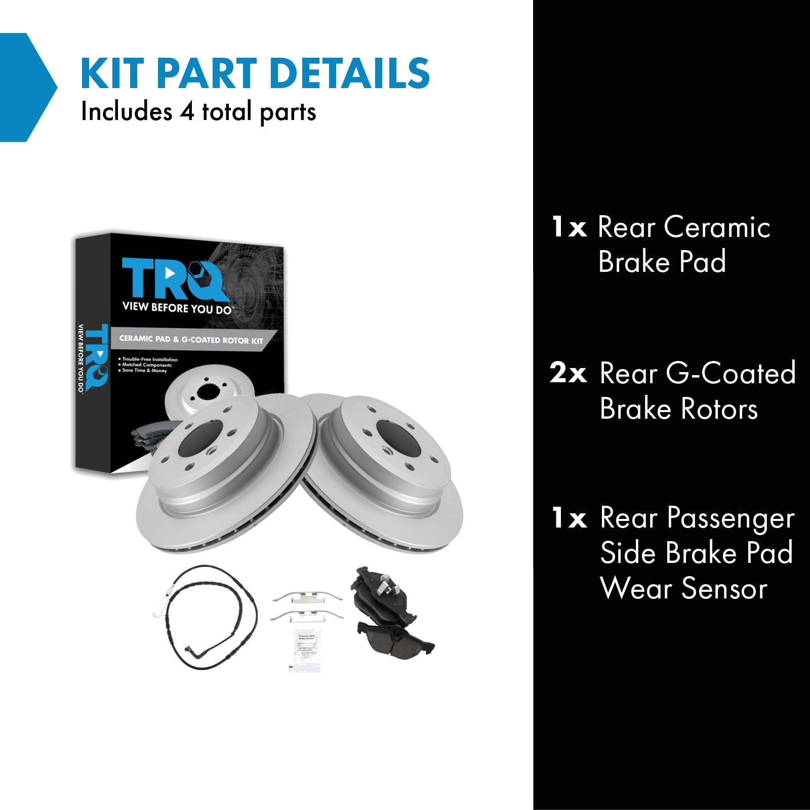 Trq Rear Brake Pad & Rotor Kit Brake Pad Wear Sensor Brake Pads Brake Rotor Ceramic Premium G-Coated Compatible With 2007-2013 B