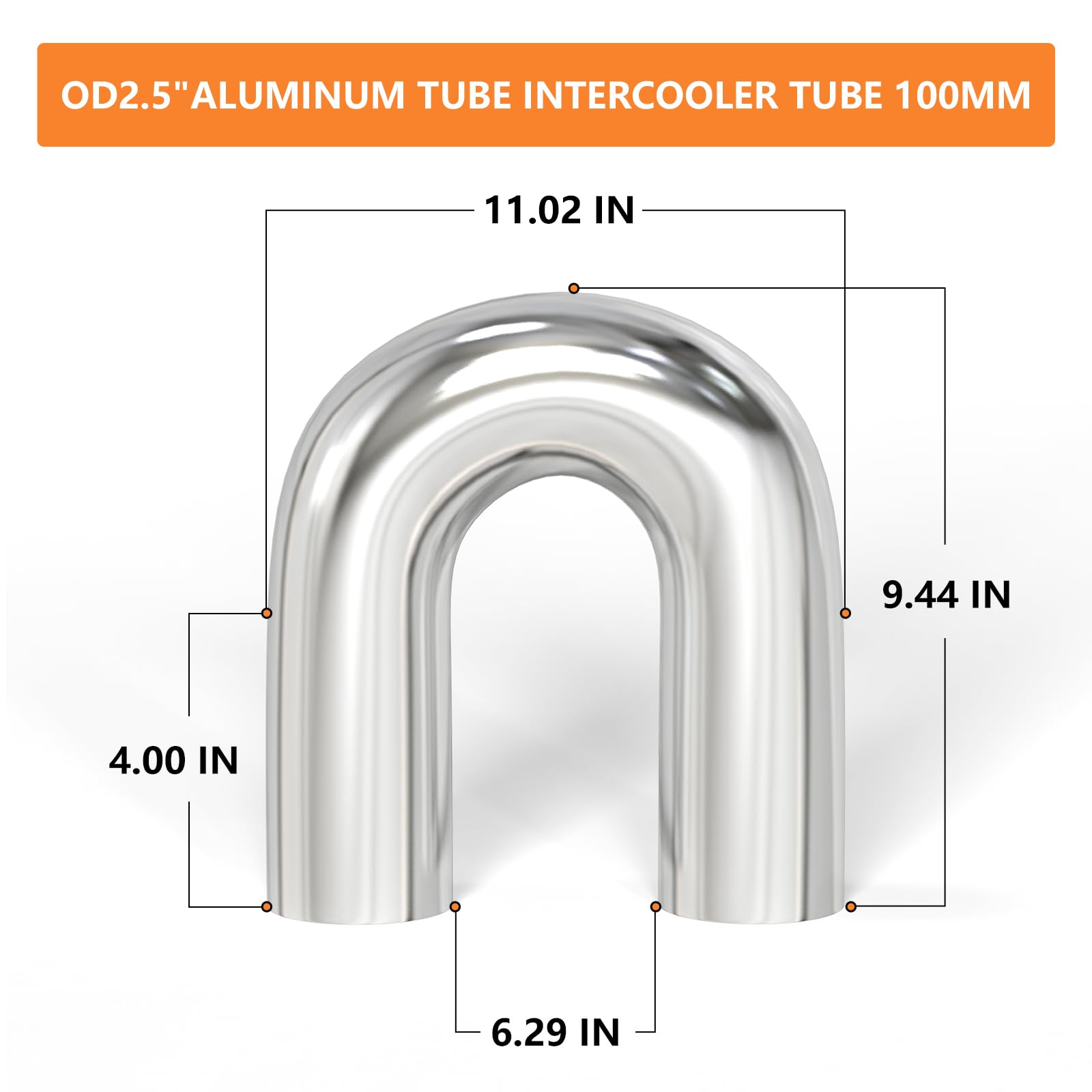 Gasher 2Pcs Intercooler Pipe Aluminum 180 Degree Elbow Alloy Tube 2.5''Od, Leg Length 4'' (100Mm), For Intake And Cooling System