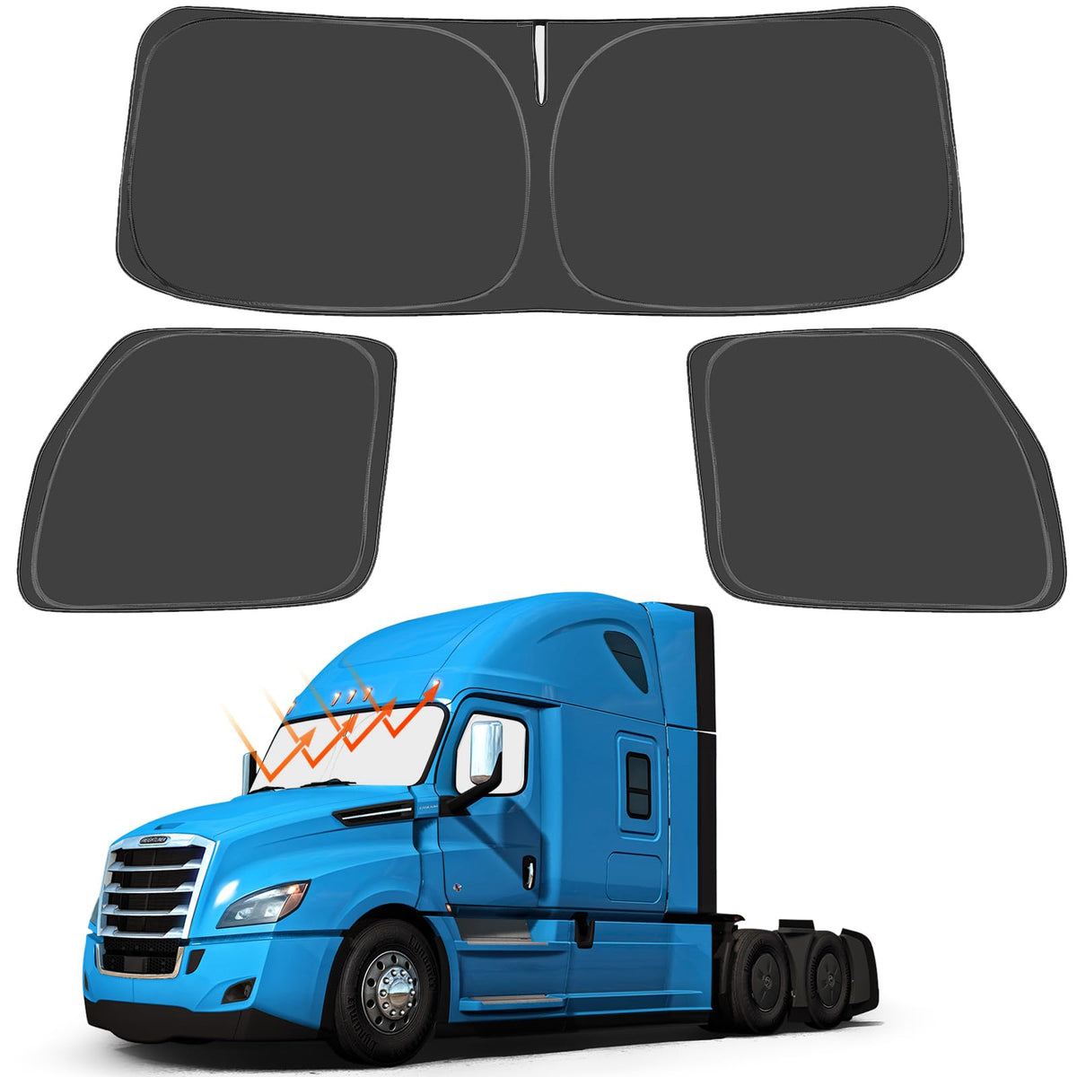 Proadsy 2025 Upgrade Windshield Sunshade And Side Window Custom For 2018-2024 2025 Freightliner Cascadia, Semi-Truck Semi, Comme