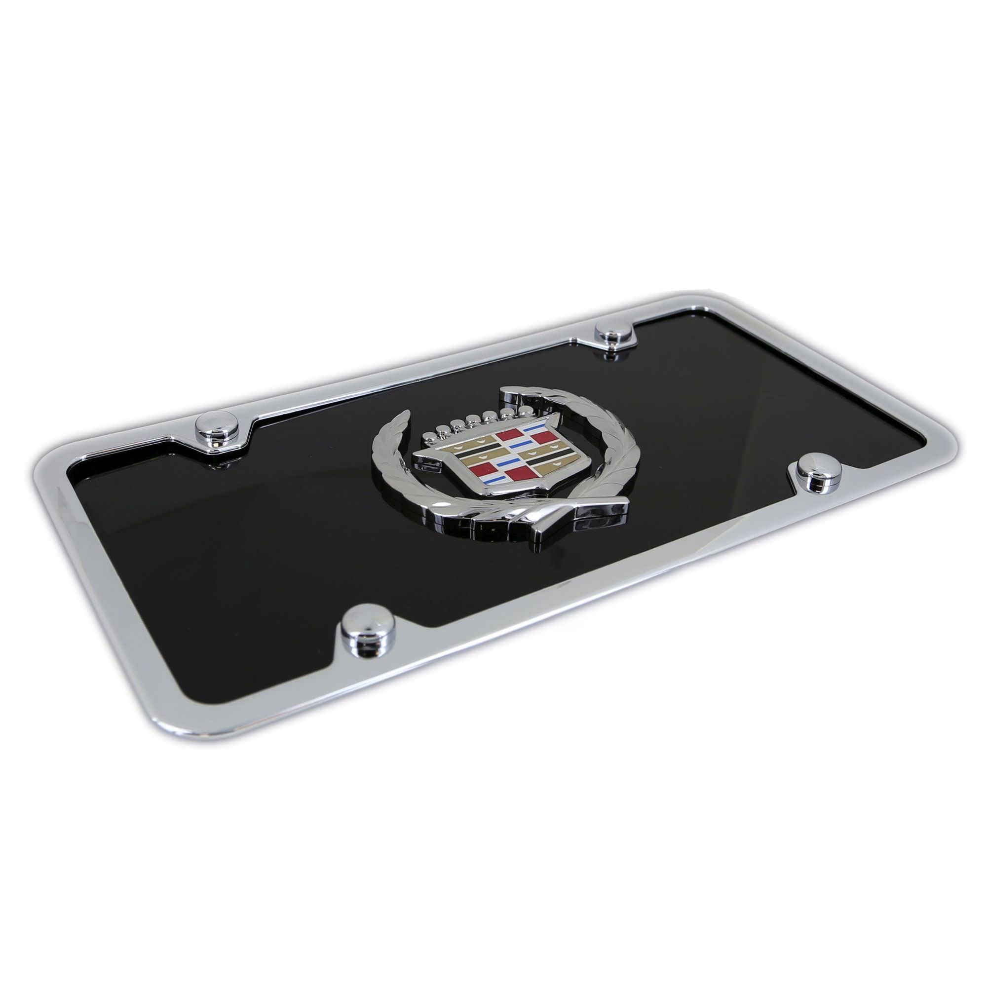 Au-Tomotive Gold Classic Logo On License Plate + Frame For Cadillac (Black)