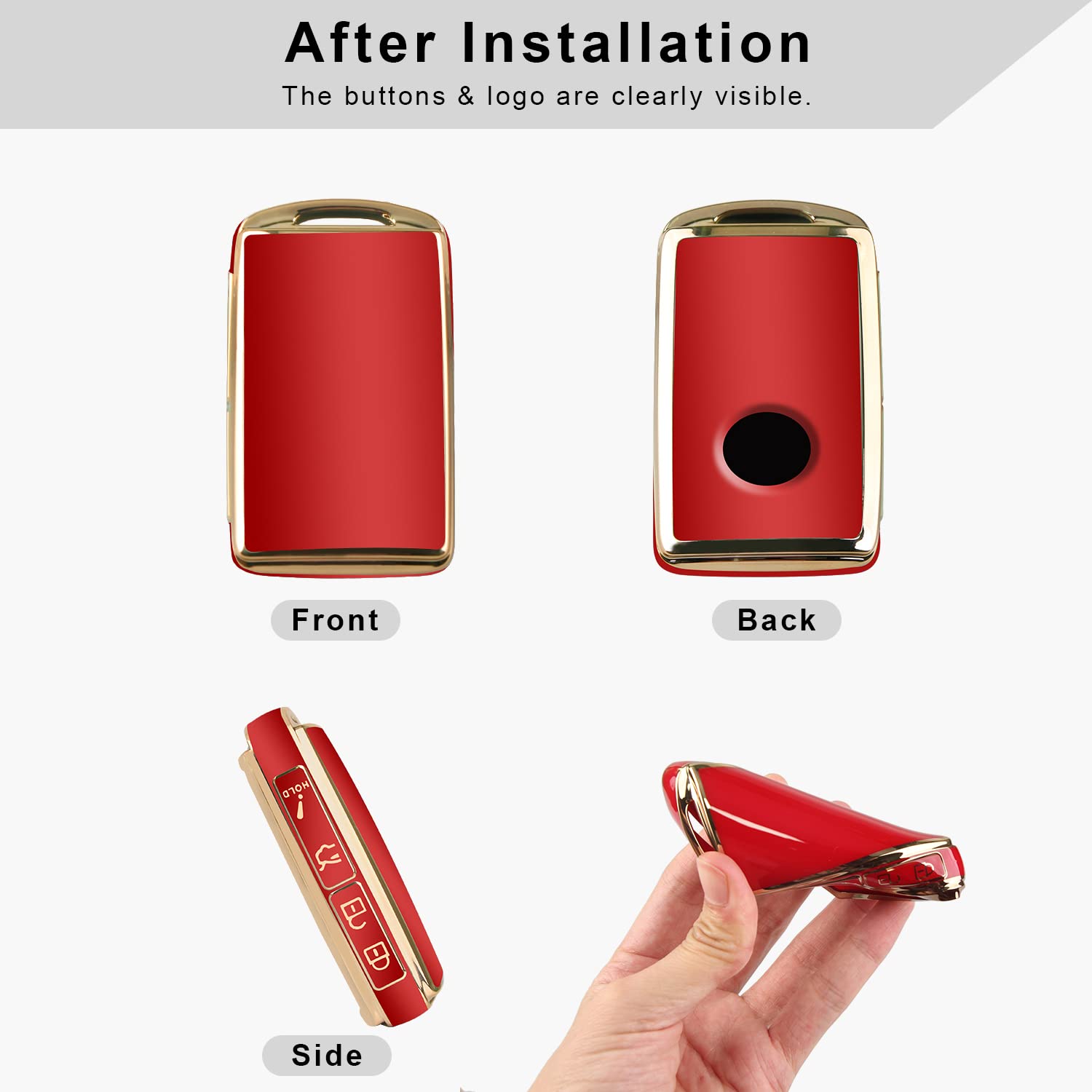 Qbuc For Mazda Key Fob Cover Case With Leather Keychain For 2019-2023 Mazda 3, Mazda 6, Mazda 3 Hatchback, 2020-2023 Mazda Cx-5, Cx-9, Cx-30 (2/3/4 Buttons) (Red)