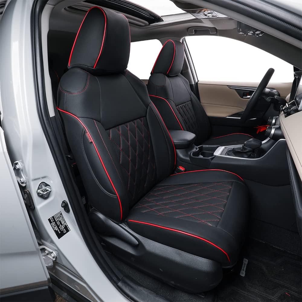 Ekr Custom Fit Rav4 Car Seat Covers For Select Toyota Rav4 2019 2020 2021 2022 2023 Le,Xle,Xle Premium,Limited - Full Set,Leather(Black With Red Piping)