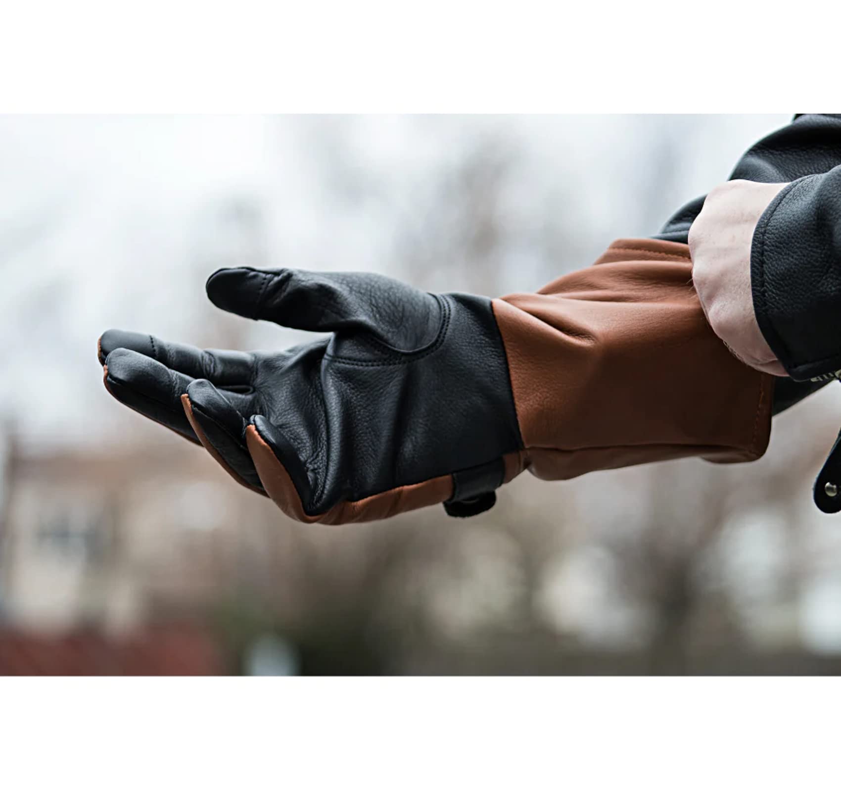 First Mfg Co - Phenom - Men'S Motorcycle Biker Riding Black Whiskey Leather Gloves - Medium - Touch Screen Support Windproof