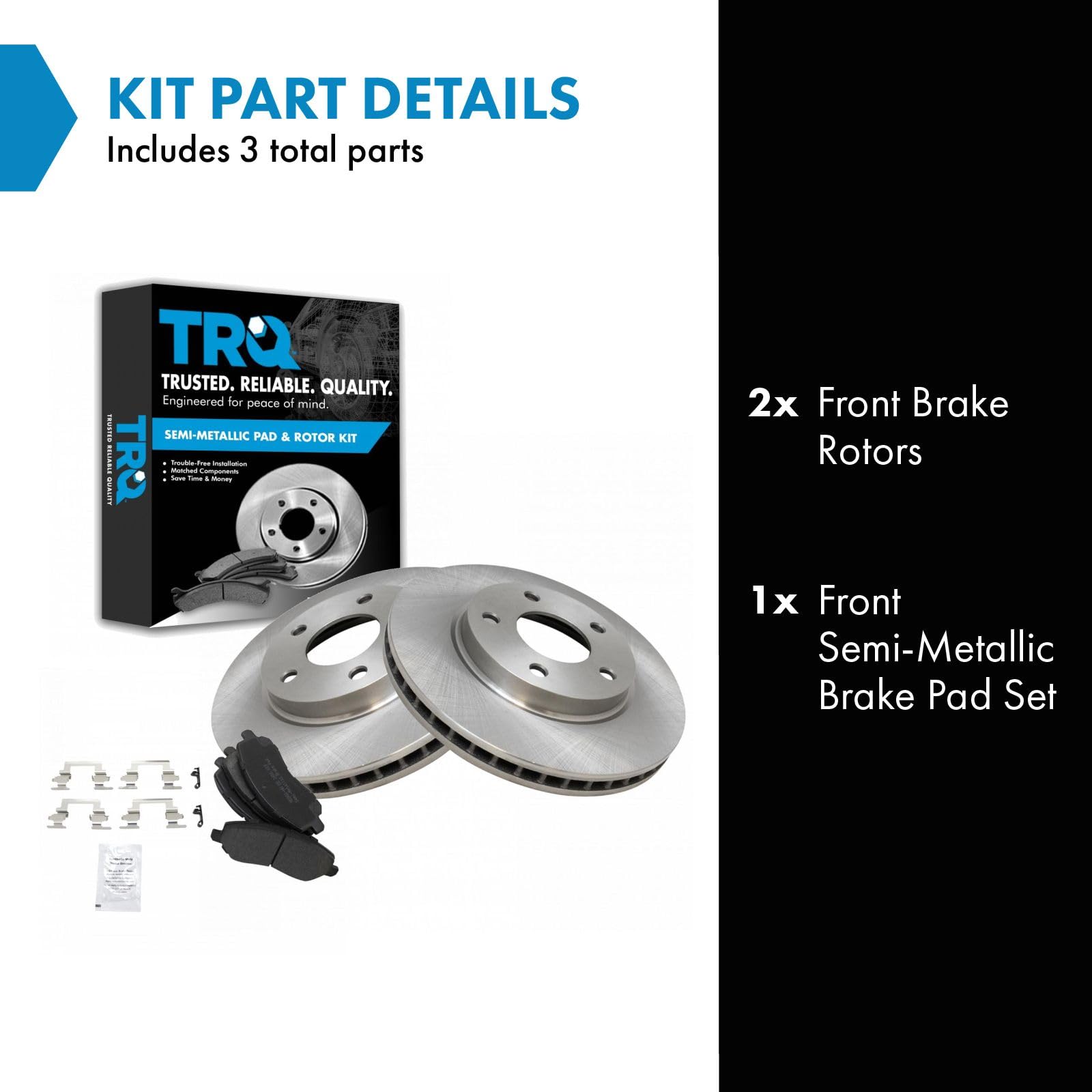 Trq Front Brake Pad & Rotor Kit Semi-Metallic Compatible With 2007-2012 Dodge Caliber 2008-2017 Mitsubishi Lancer