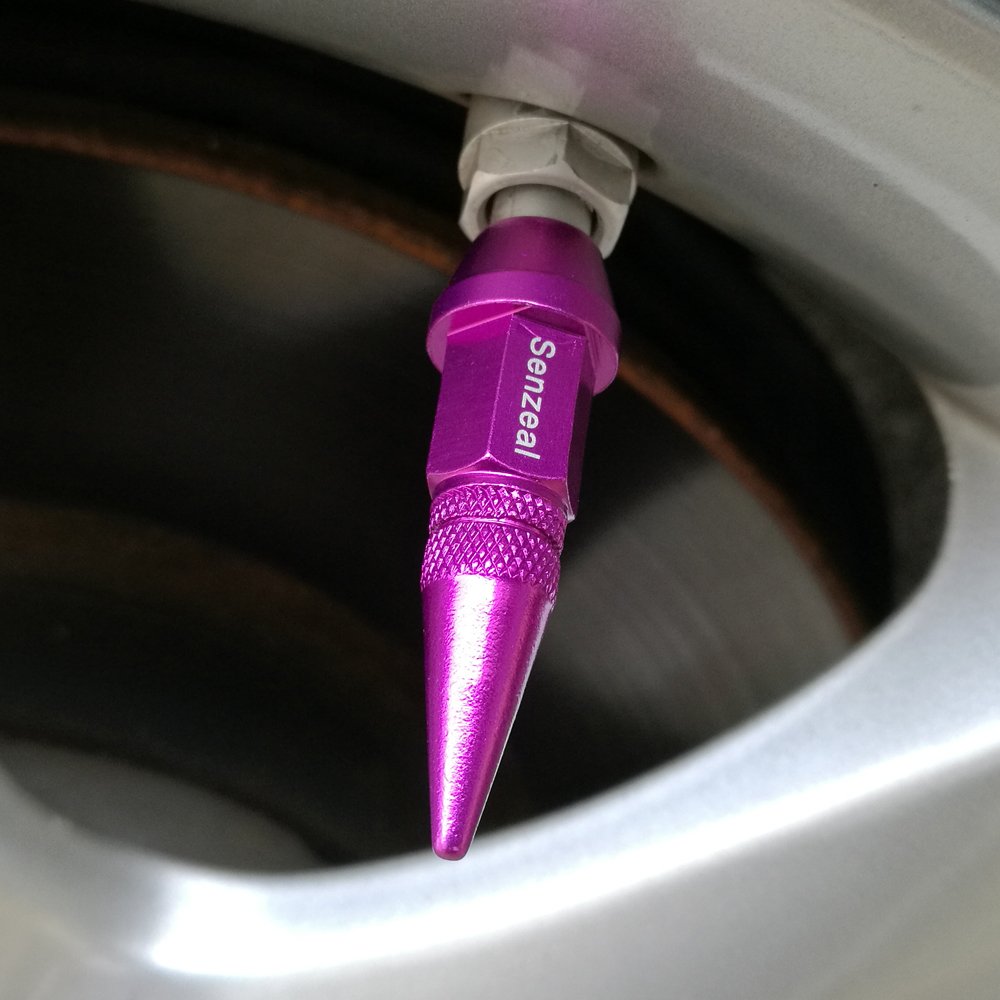 Senzeal 4X Long Impale Spike Style Polished Aluminum Tire Valve Stem Caps Purple
