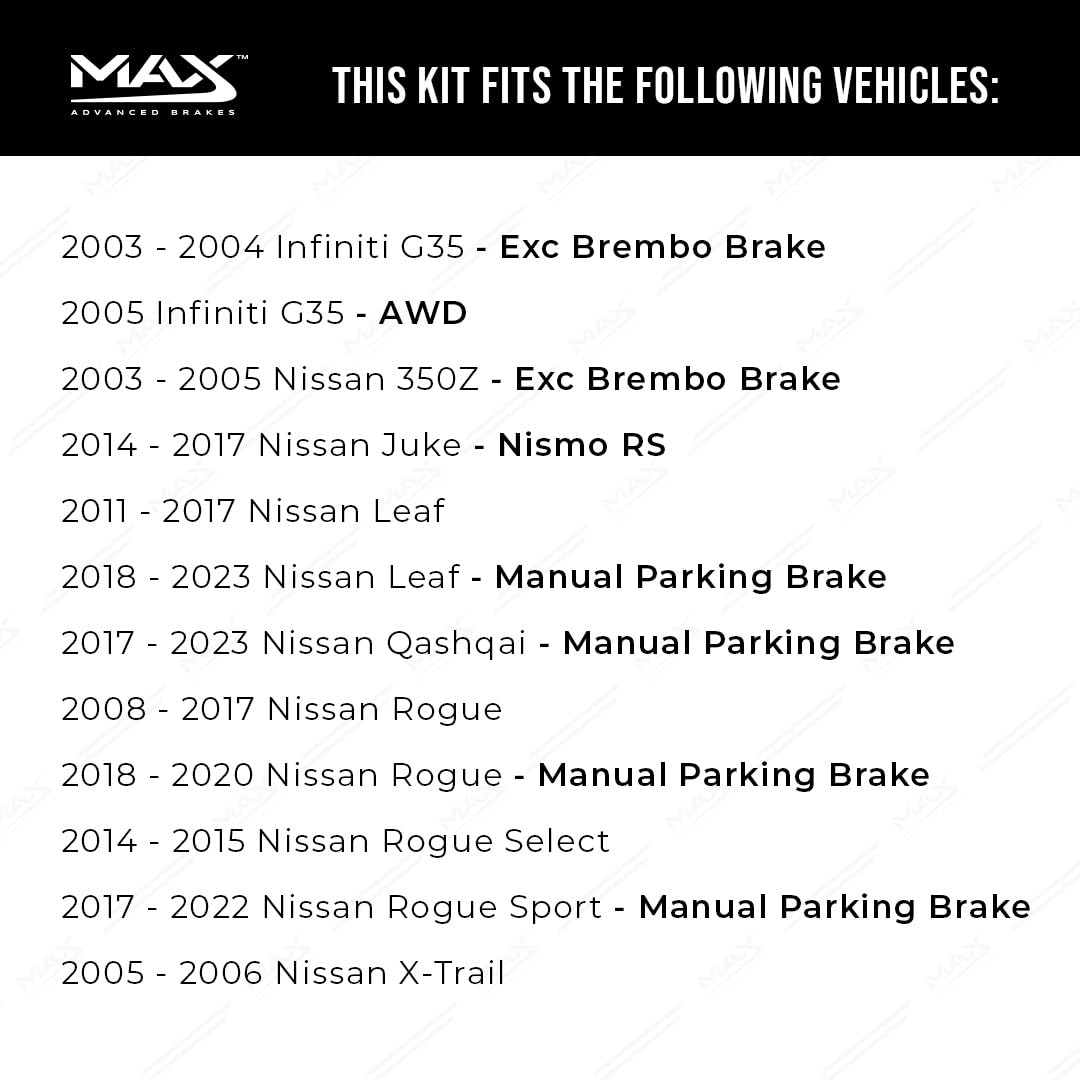 Max Advanced Brakes Rear Brake Kit Compatible With 2008-2023 Nissan Rogue Sport Select Leaf Mpb Juke Qashqai Replacement Geomet