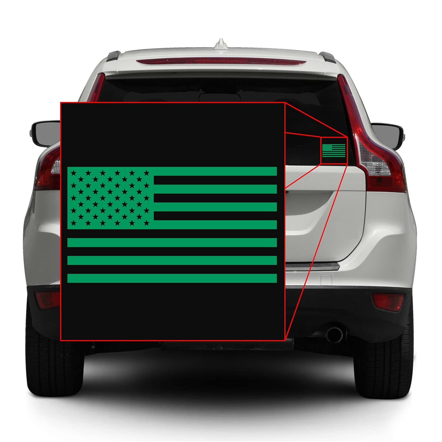 American Us Flag [Pick Color/Size] Vinyl Decal Sticker For Laptop/Car/Truck/Window/Bumper (18In X 10In, Matte Green)
