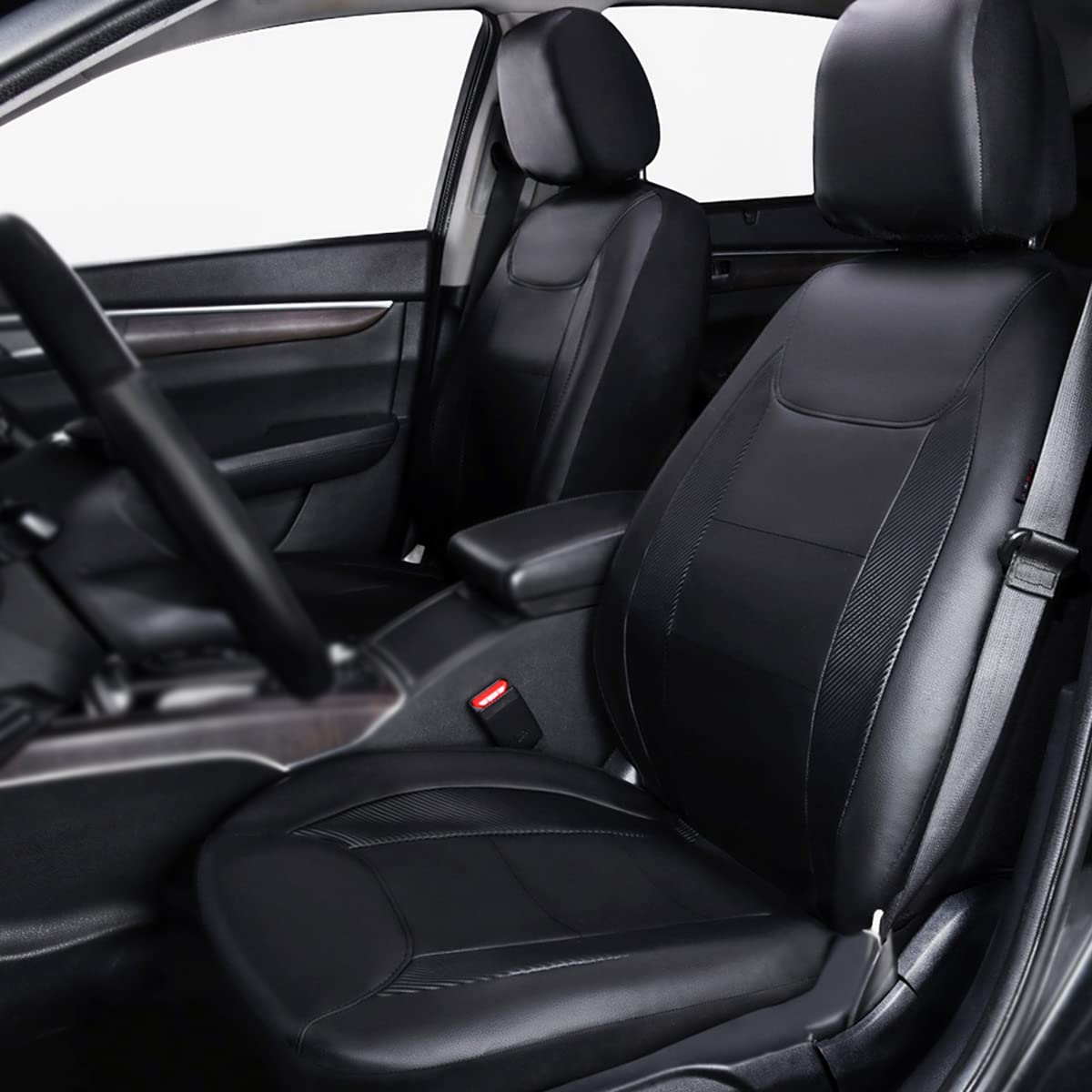 Flying Banner Car Seat Covers Protects Water Proof Faux Leather Carbon Fiber Front And Rear Bench (Black, Full Set - 8Pcs)