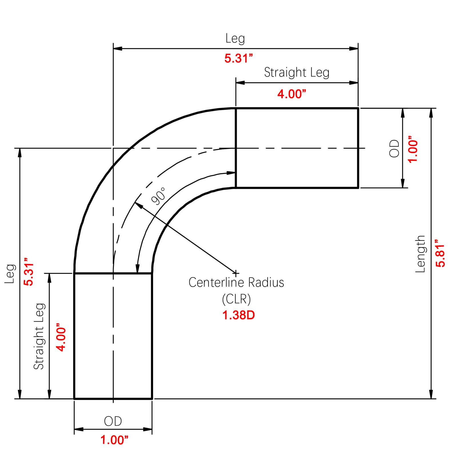Ac Performance 1'' (25Mm) Od 90 Degree Aluminum Elbow Intercooler Pipe Air Intake Tube, 1.38D Radius, Brushed Finish