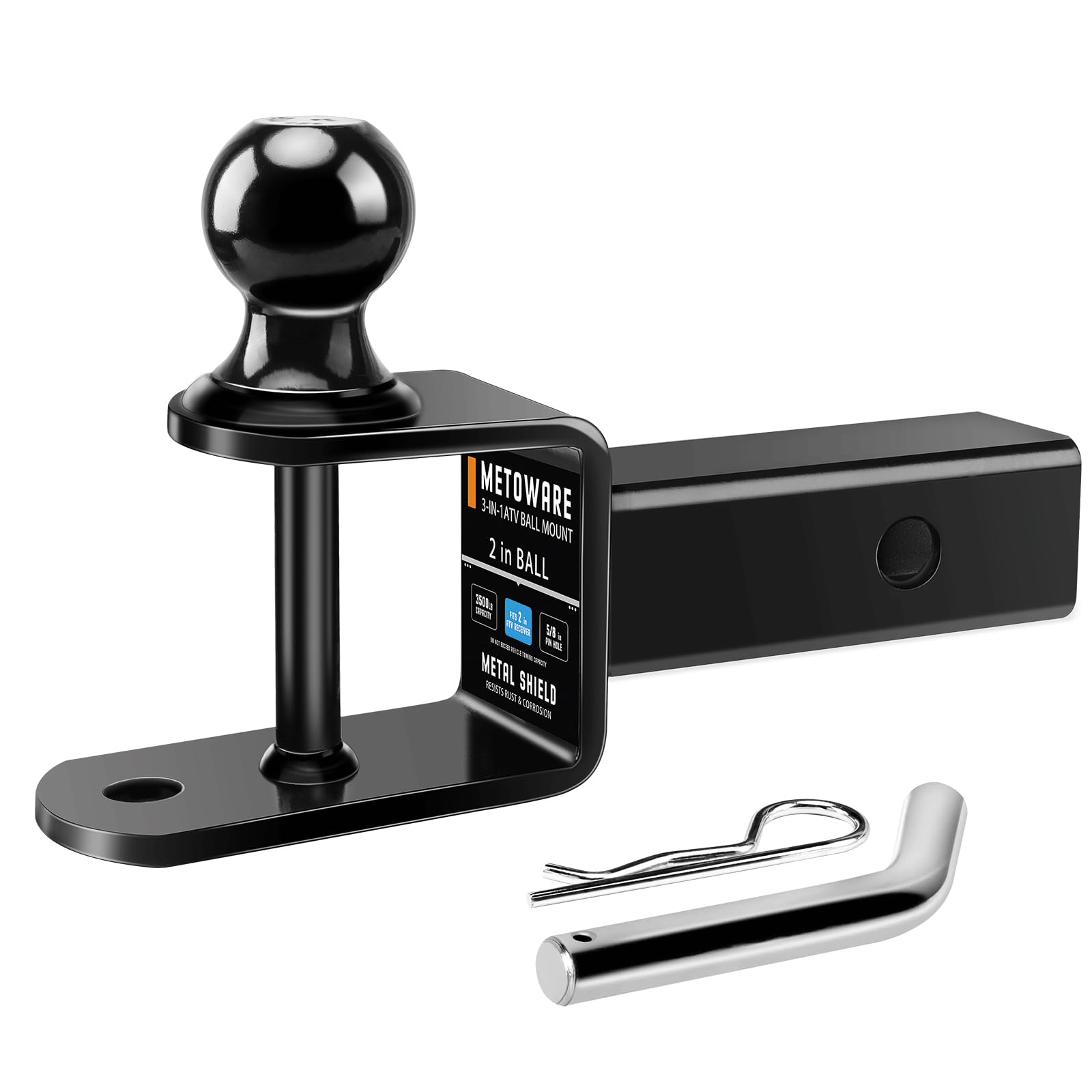 METOWARE ATV/UTV Trailer Hitch 3-in-1 Towing Ball Mount with 2 Inch Ball Hitch Rated 3500 LBS, Fits 2-Inch Receiver, 5/8-inch Pi