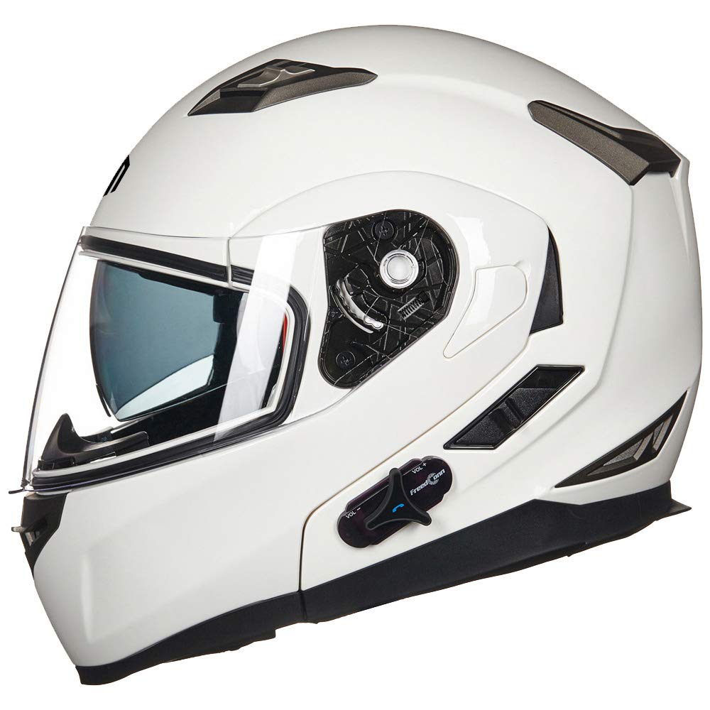 Ilm Bluetooth Integrated Modular Flip Up Full Face Motorcycle Helmet Sun Shield Mp3 Intercom Model 953Pro (Xl, White)