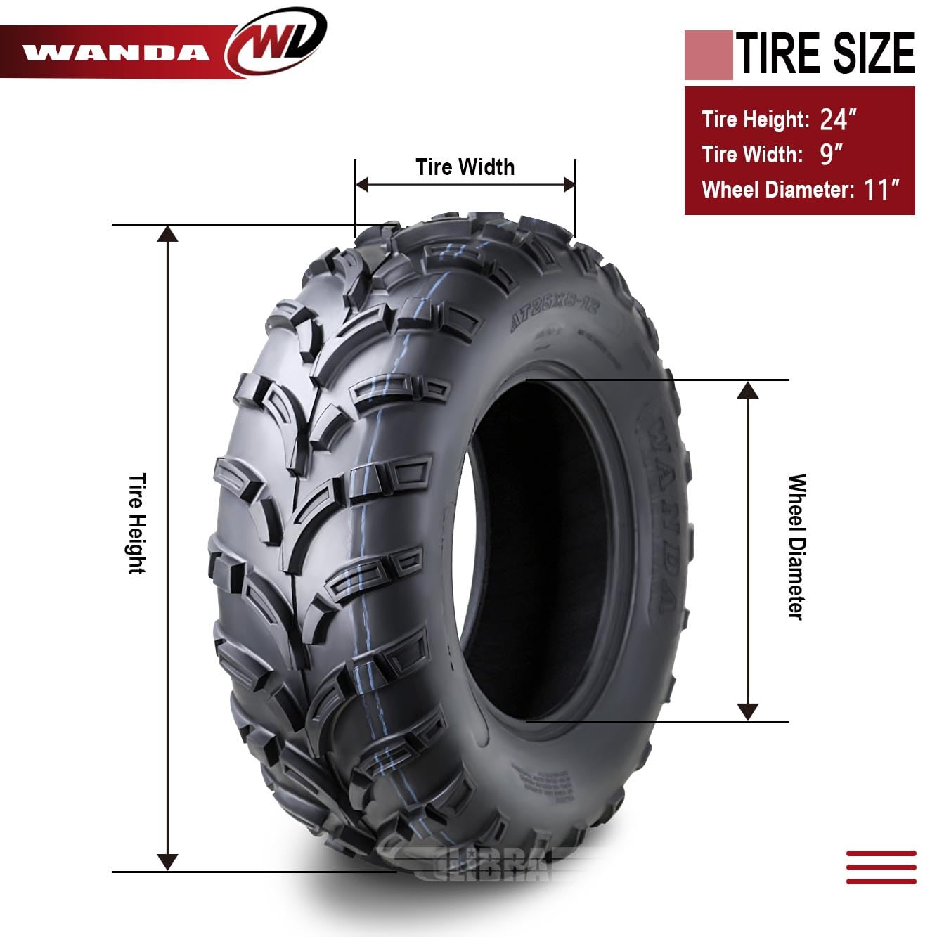 Wanda Utv Atv Tires 24X9-11 24X9X11 225/70-11 /6Pr Lit Mud P373 Set 2-10427